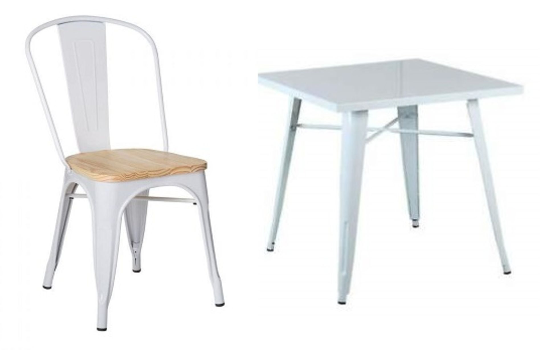1 x Tolix Industrial Style Outdoor Bistro Table and Chair Set in White- Includes 1 x Table and 4 x