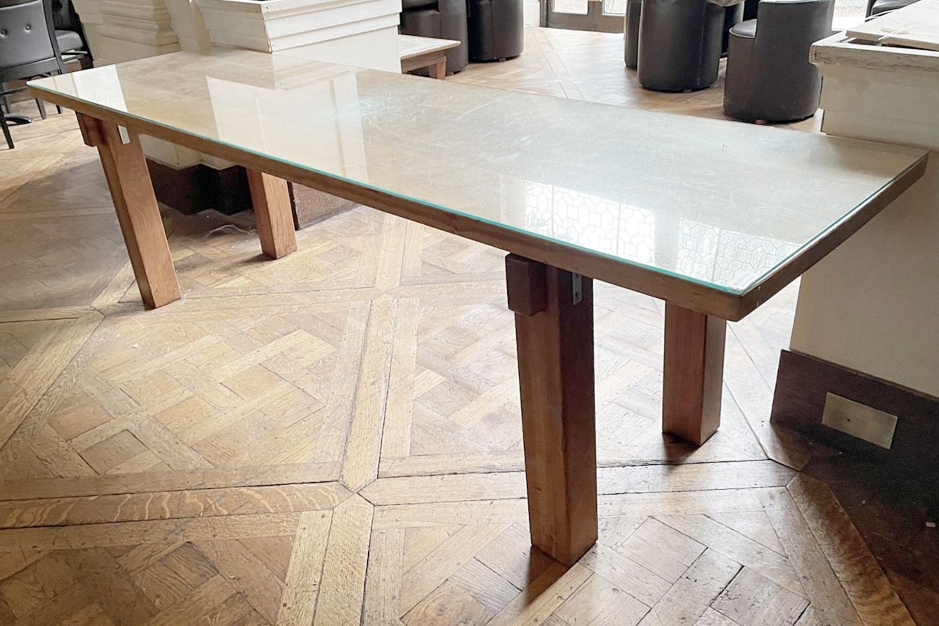 1 x Wooden 2.3 Metre Long Glass Topped Table - Dimensions: W243.5 x 68.5 x H71.5cm- Ref: BLVD112 - - Image 3 of 3