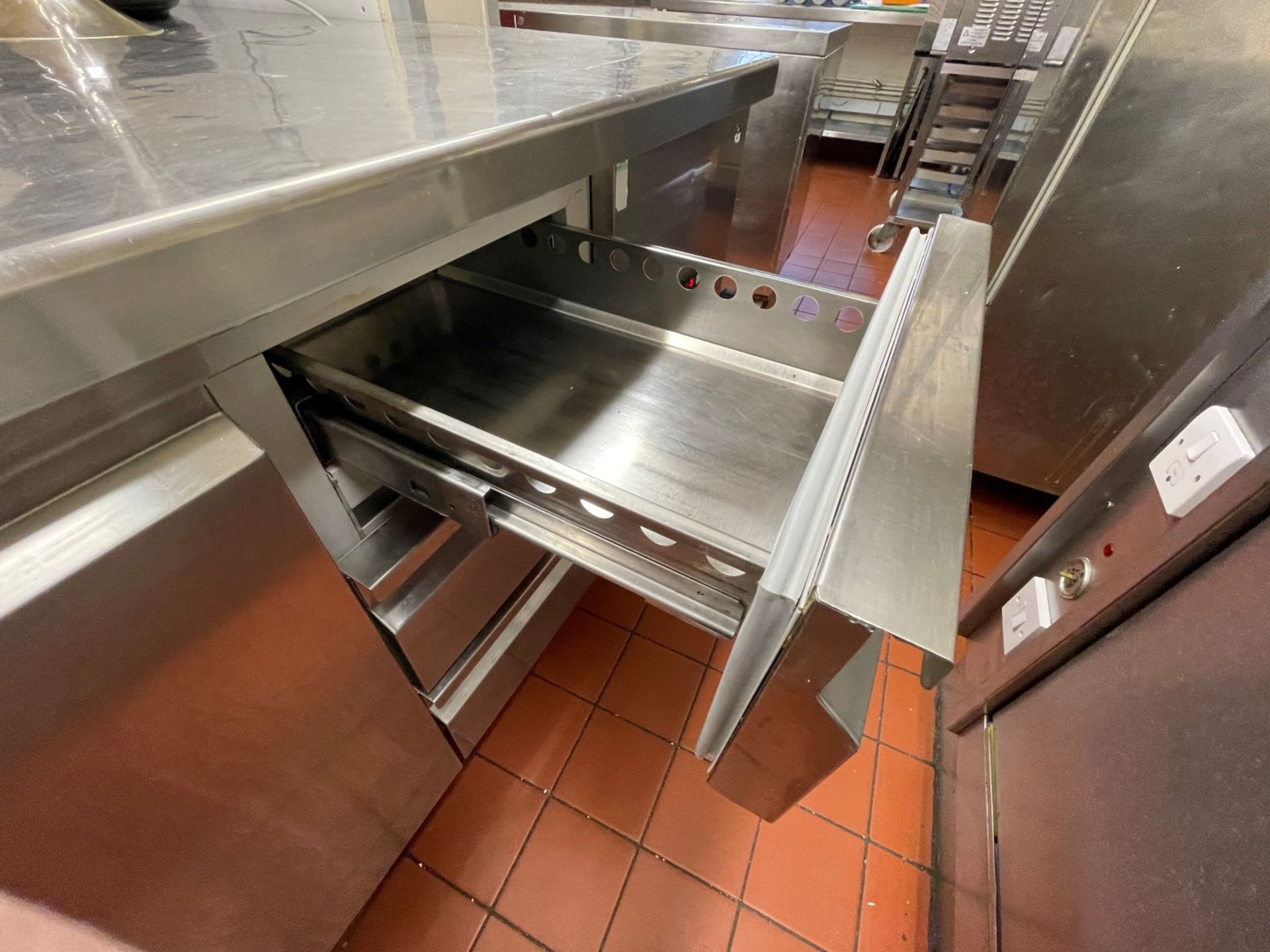 1 x Commercial Refrigerated Prep Counter With Single Door and Three Drawers - Stainless Steel - Image 3 of 5