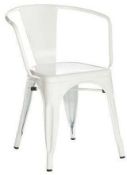 4 x Industrial Tolix Style Stackable Chairs With Armrests - Finish: WHITE - Ideal For Bistros, Pub