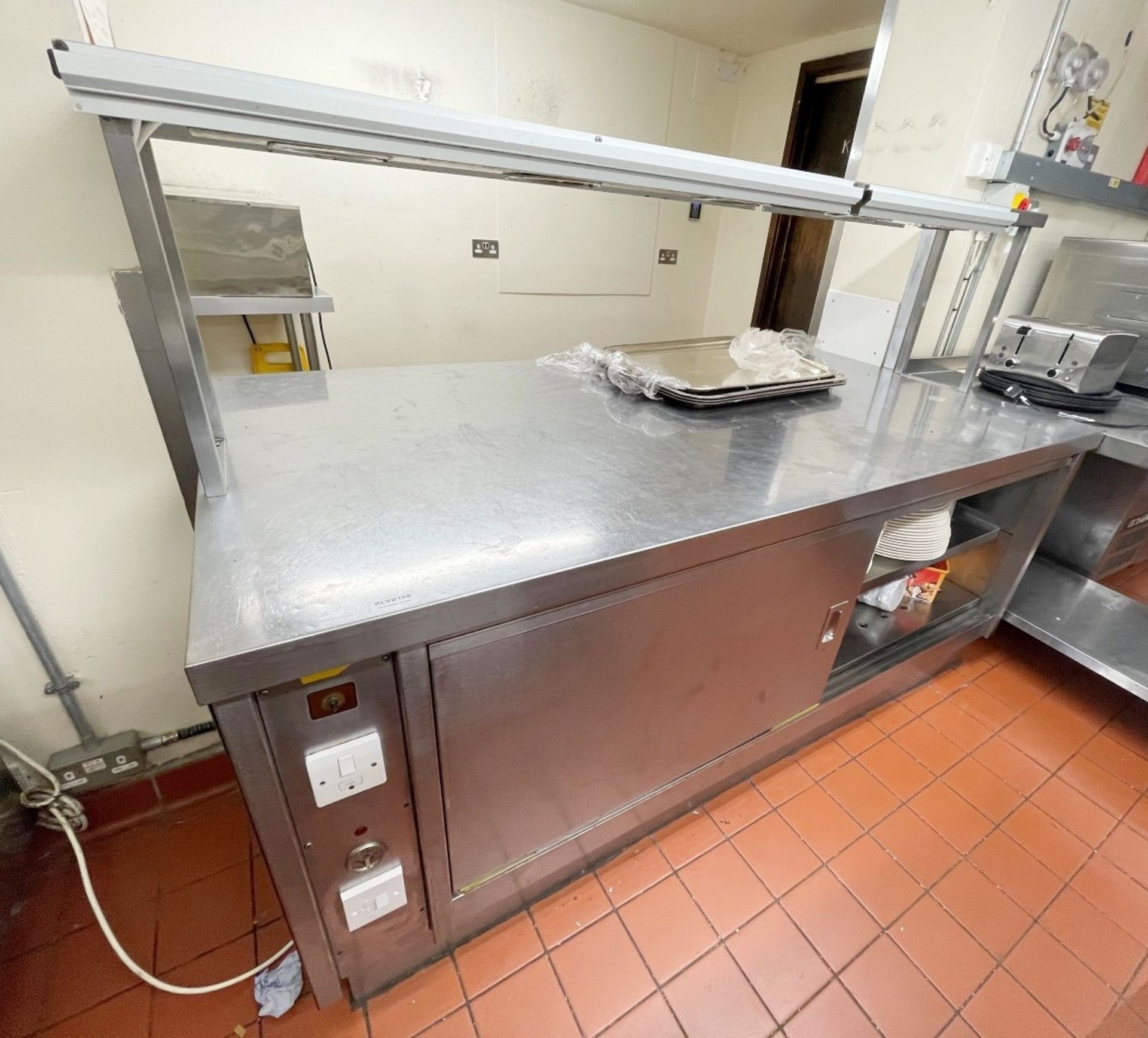 1 x Commercial Kitchen Plate Warming Cabinet With Large Preparation Area and Overhead Food Warming