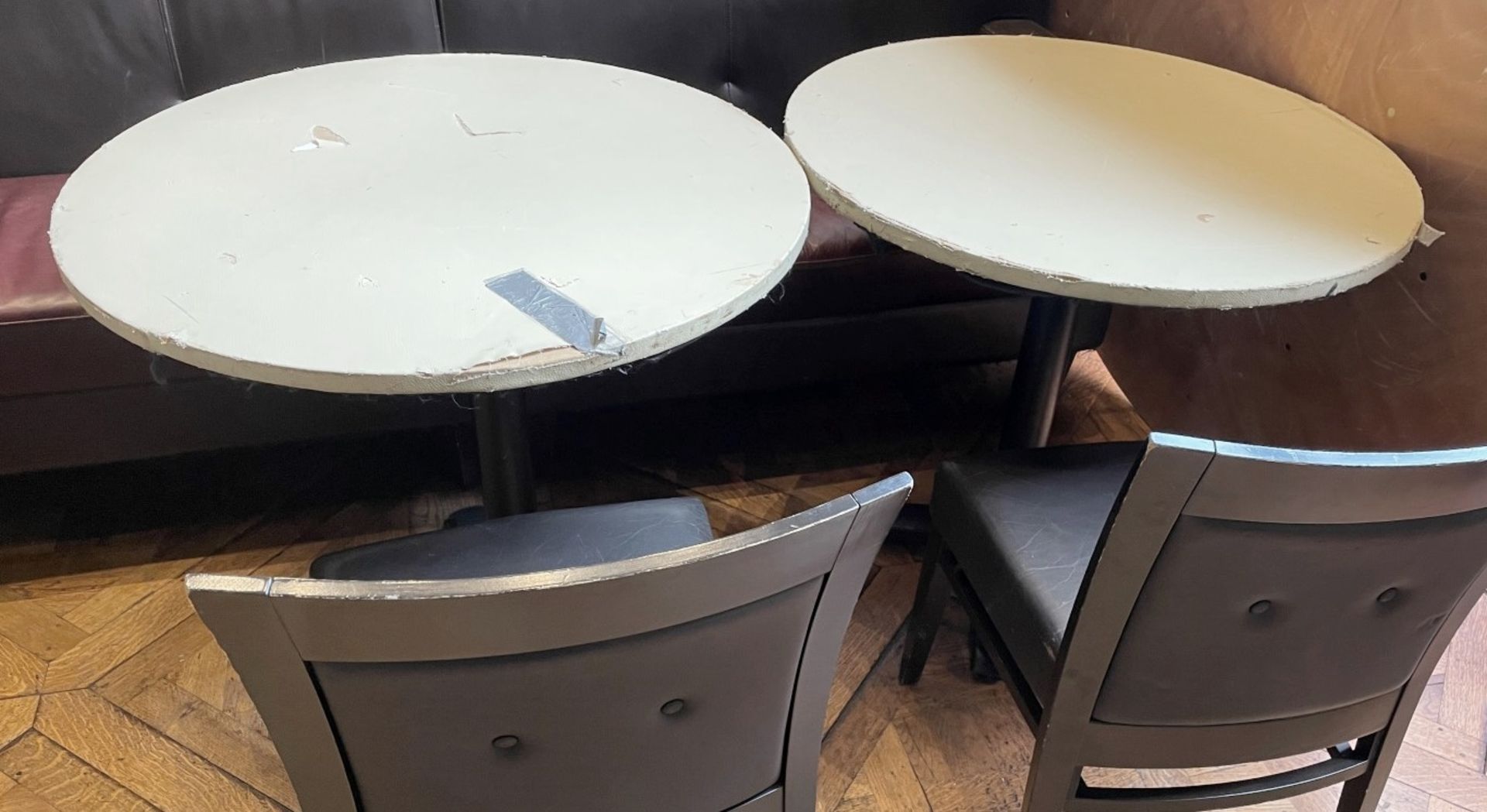 8 x Large Round Commercial Restaurant Tables Upholstered Leather - 2 x Sizes Supplied - Ref: BLVD107 - Image 11 of 13