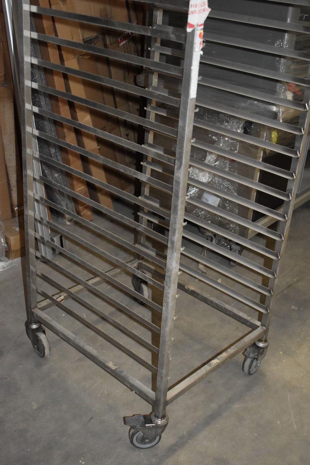 1 x Grundy Stainless Steel Upright 18 Tier Mobile Tray Stand - Unused - Ref JP136 WH2 - Location: - Image 3 of 7