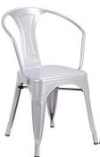 15 x Industrial Tolix Style Stackable Chairs With Armrests - Finish: SILVER - Ideal For Bistros, Pub