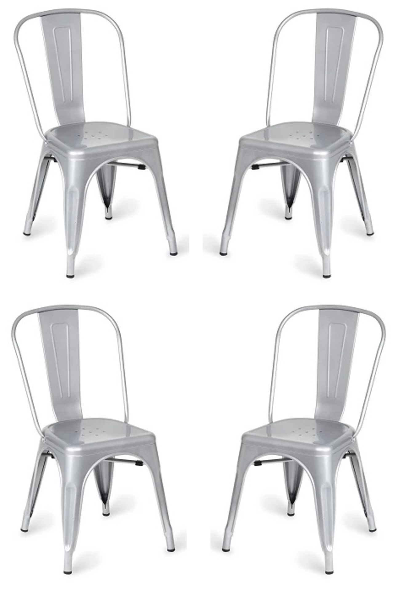 4 x Industrial Tolix Style Stackable Chairs - Finish: SILVER - Ideal For Bistros, Pub Gardens, - Image 4 of 5