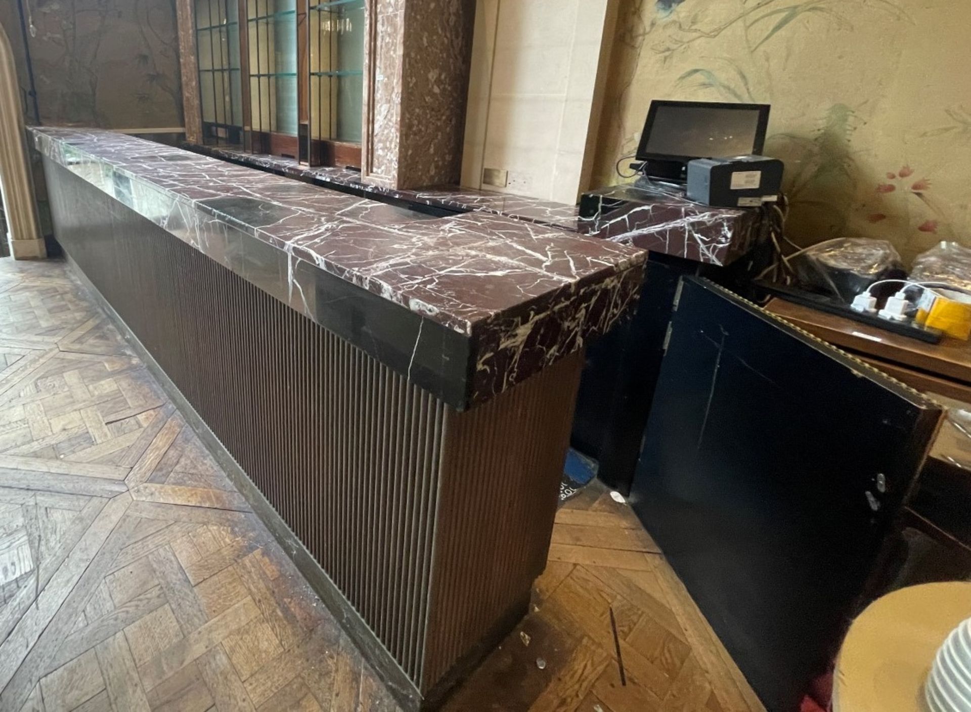 1 x Marble Topped 4.6 Metre Long Bar Front Counter With Stainless Steel Area - Ref: BLVD101 - - Image 3 of 12