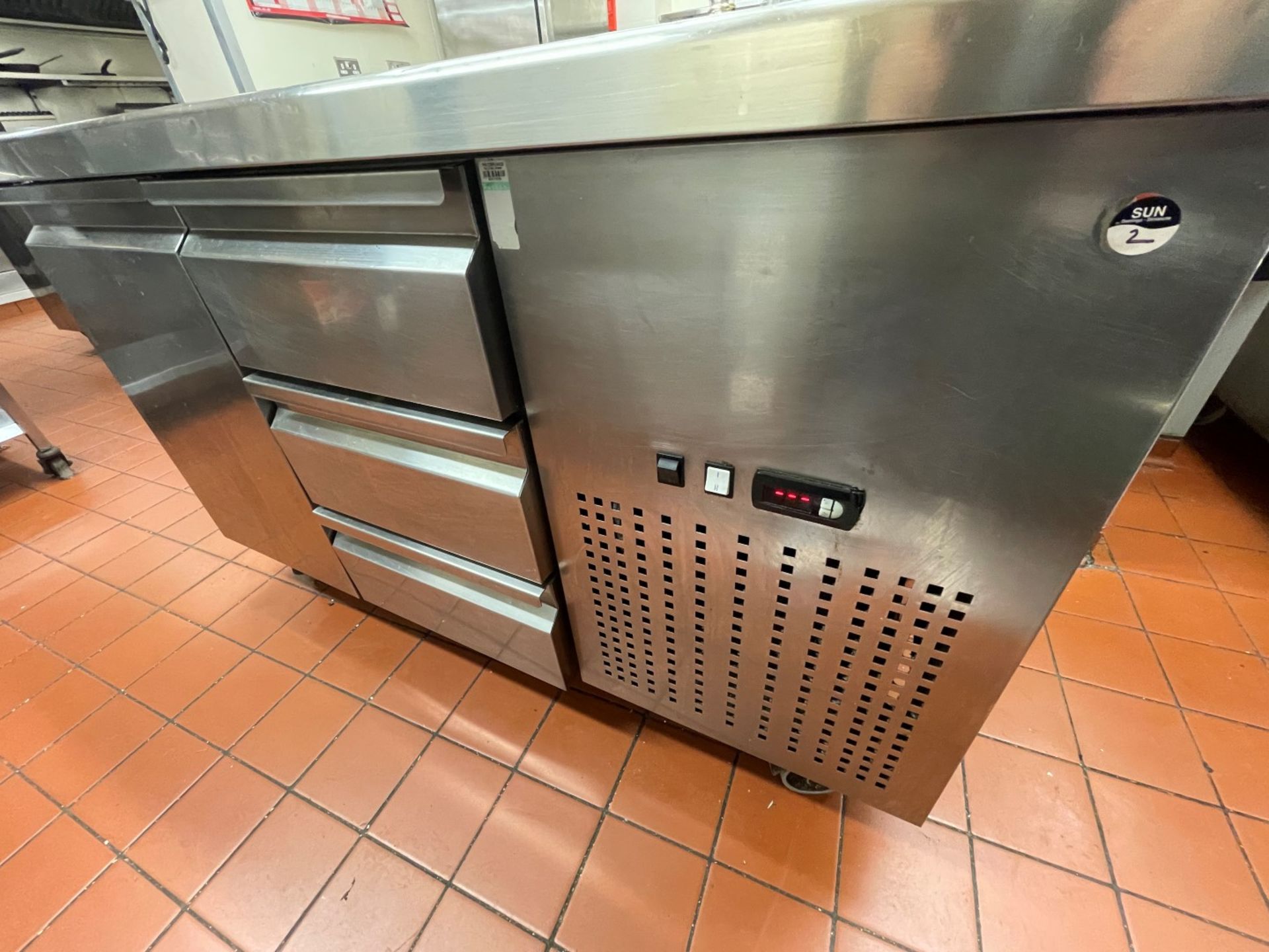 1 x Commercial Refrigerated Prep Counter With Single Door and Three Drawers - Stainless Steel - Image 5 of 5