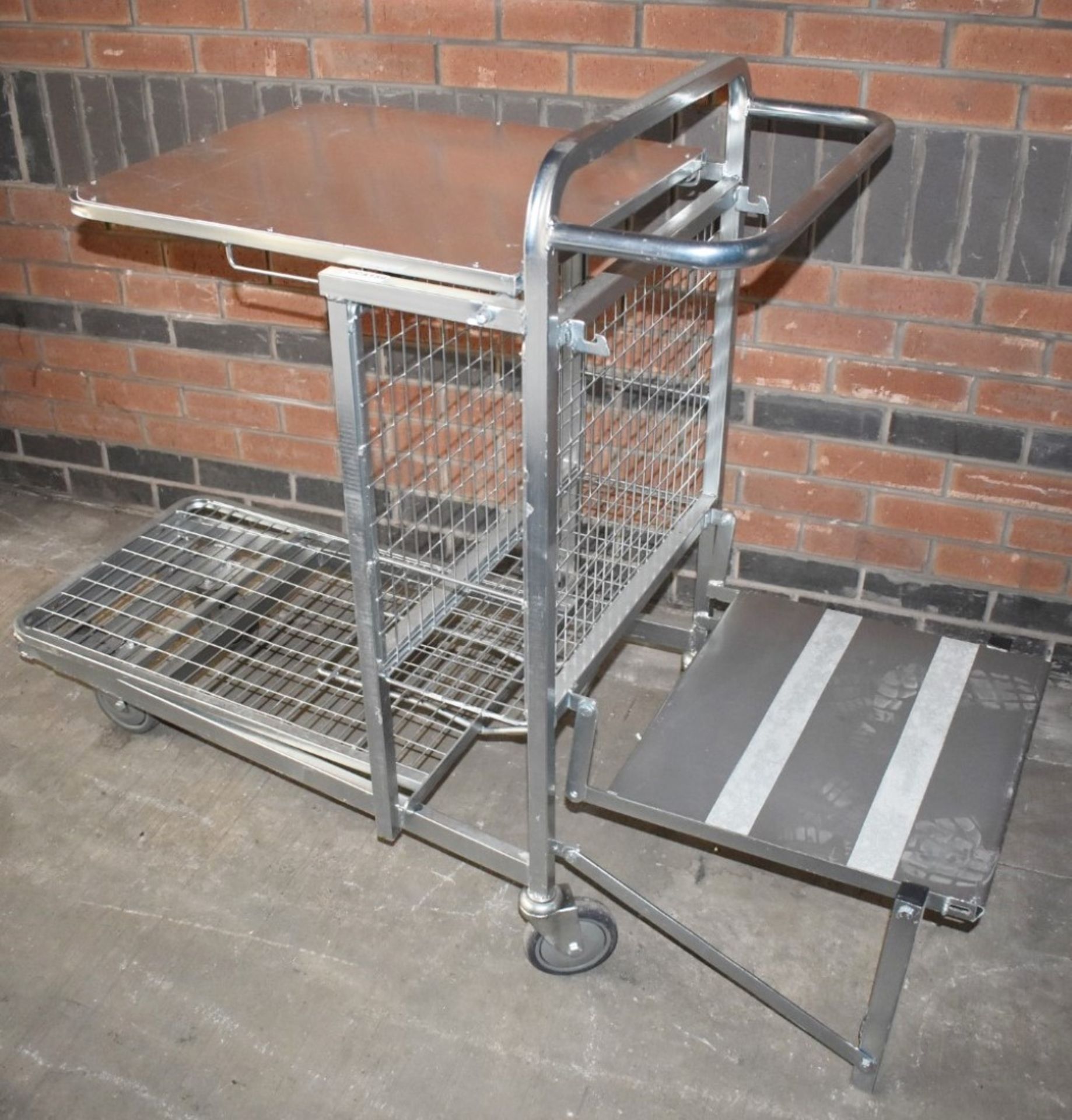 1 x Supermarket Retail Merchandising Trolley With Pull Out Step and Folding Shelf - Dimensions: - Image 8 of 12