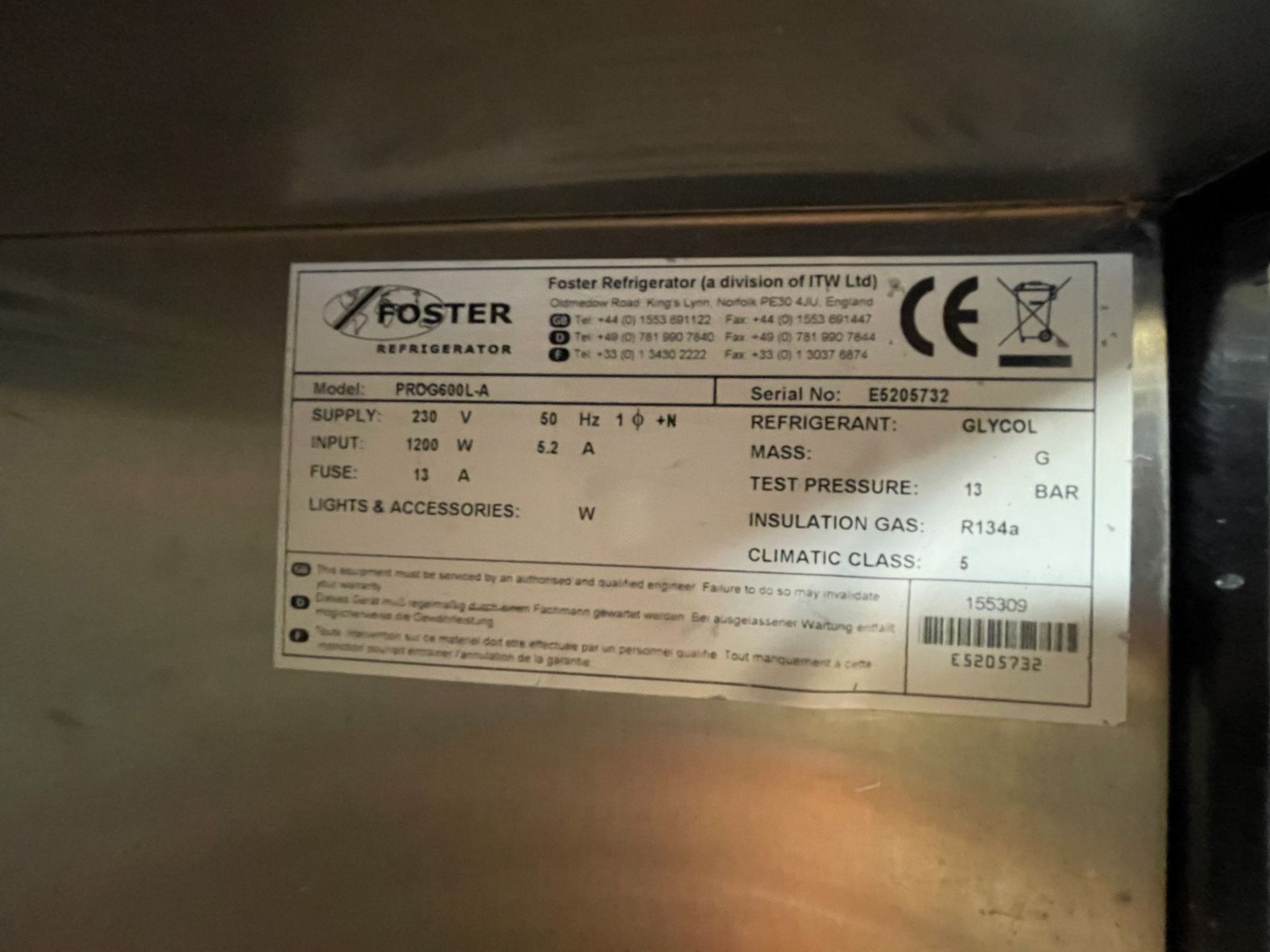 1 x Foster Single Door Upright Commercial Freezer With Stainless Steel Exterior - Model PROG600L - - Image 2 of 4