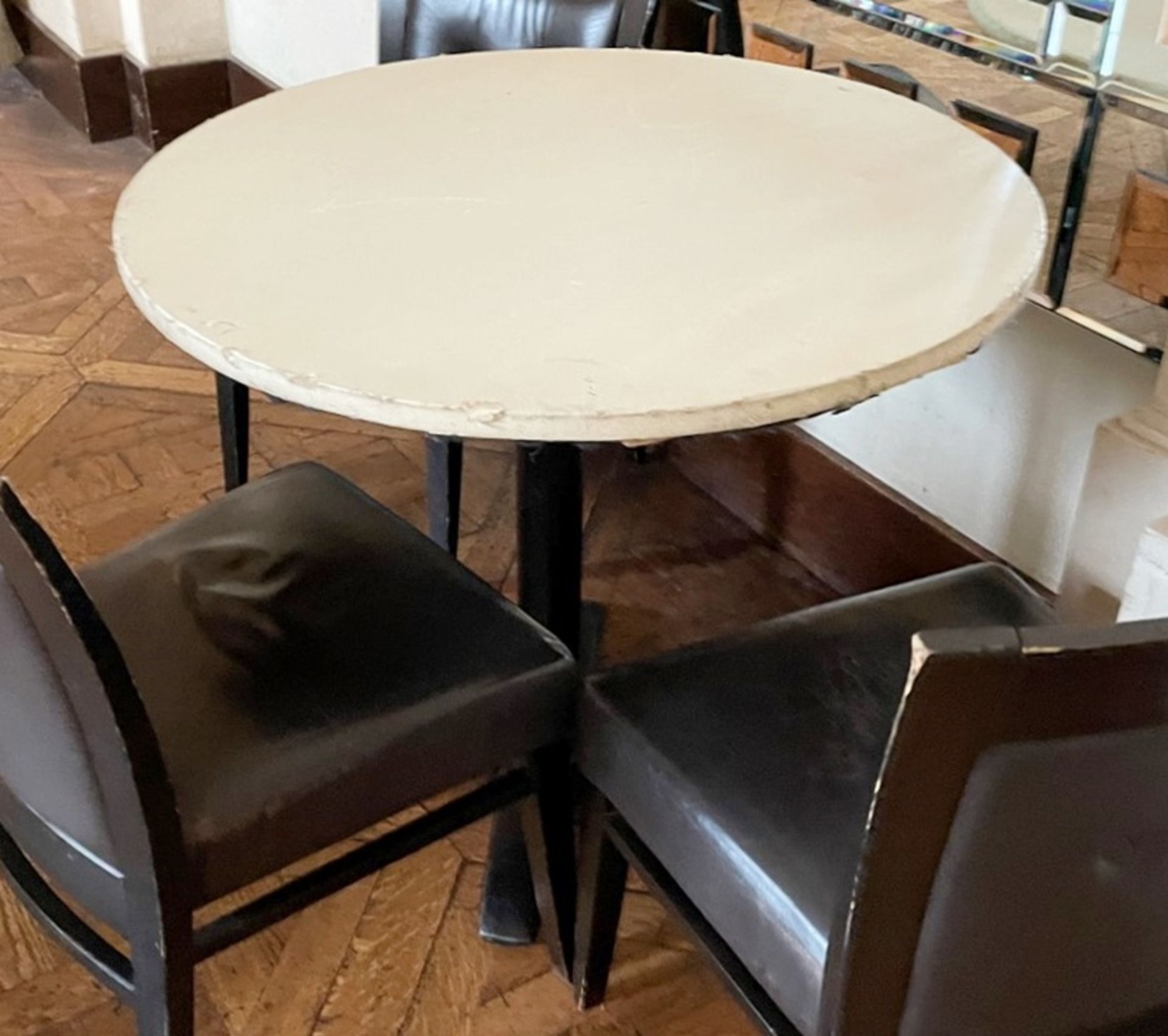 8 x Large Round Commercial Restaurant Tables Upholstered Leather - 2 x Sizes Supplied - Ref: BLVD107 - Image 4 of 13