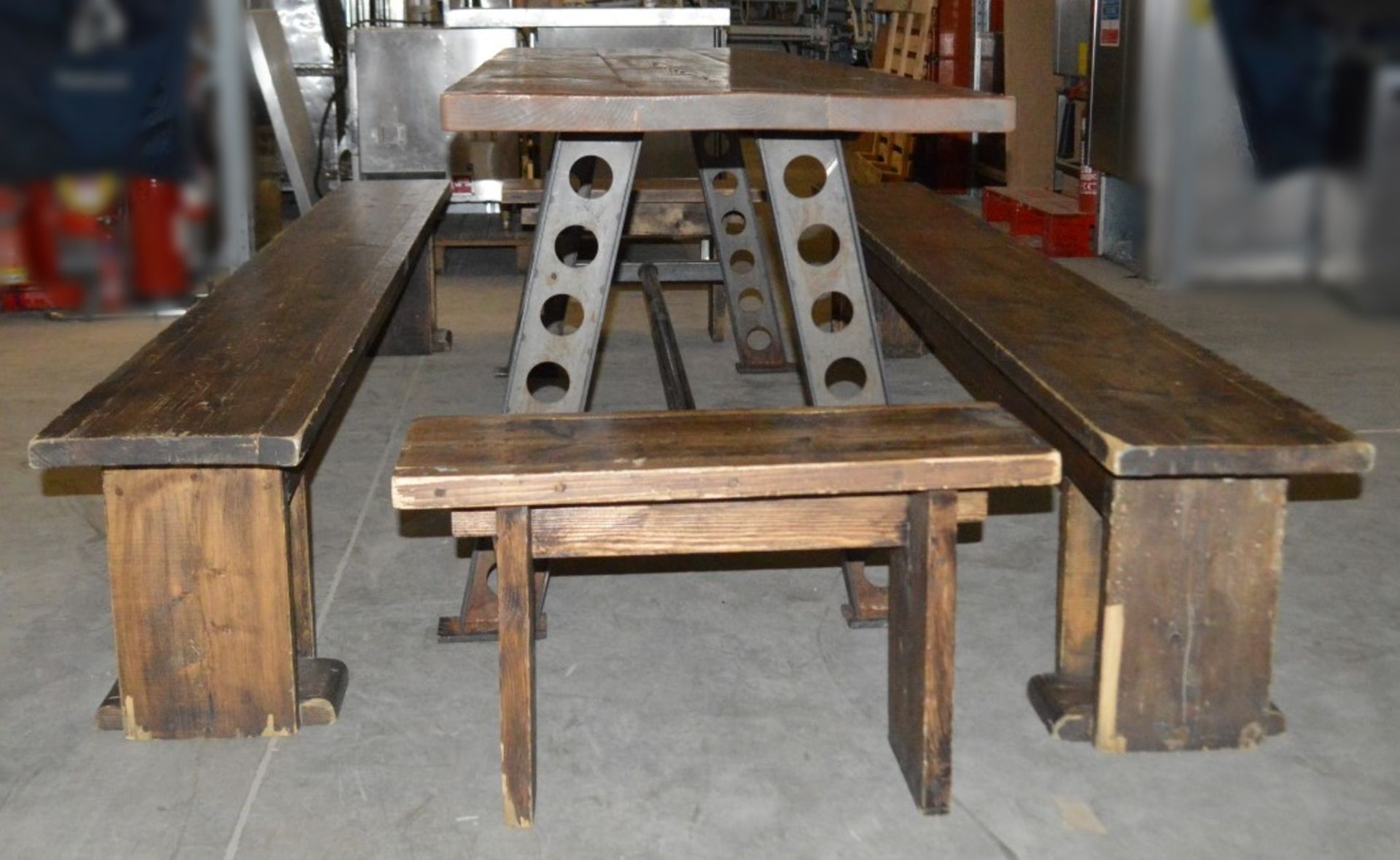 1 x Large Rustic  2.4 Metre Solid Wood Topped Banquet Table With 4 x Benches -  Pre-owned, From A - Image 3 of 11