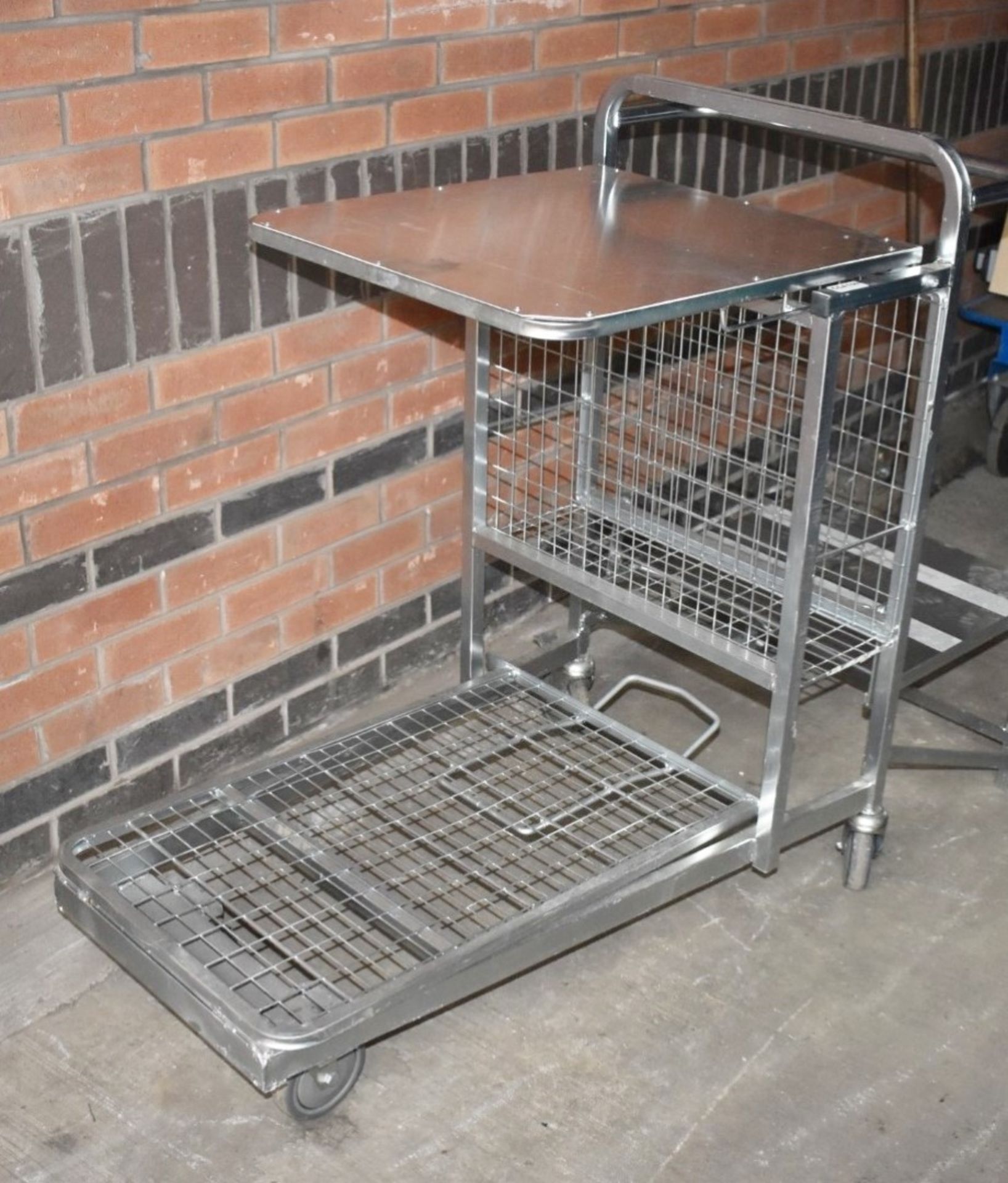 1 x Supermarket Retail Merchandising Trolley With Pull Out Step and Folding Shelf - Dimensions: - Image 9 of 12
