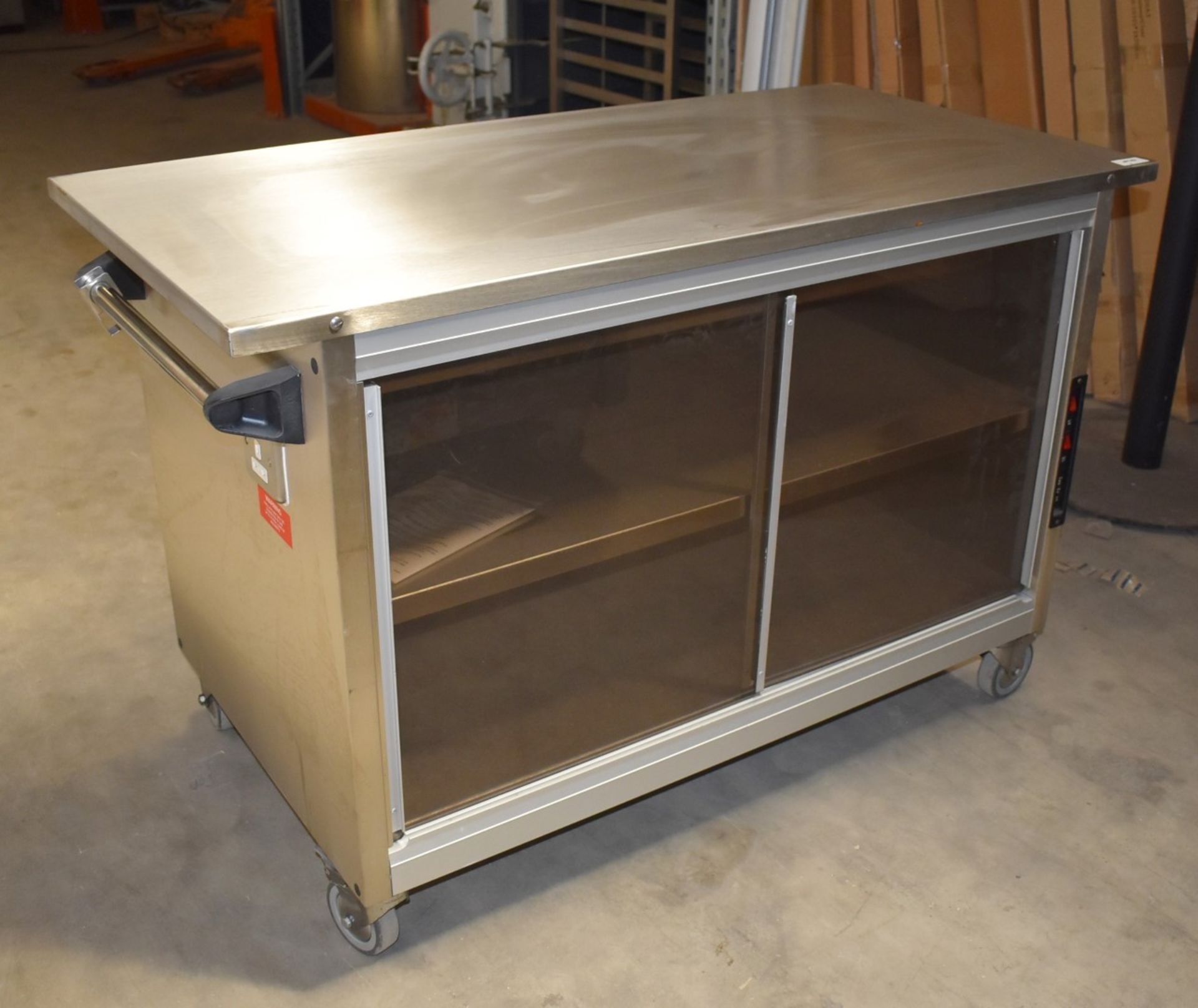 1 x Grundy Maid Mobile Food Warming Unit With Stainless Steel Top and Smoked Glass Doors - Ref JP142