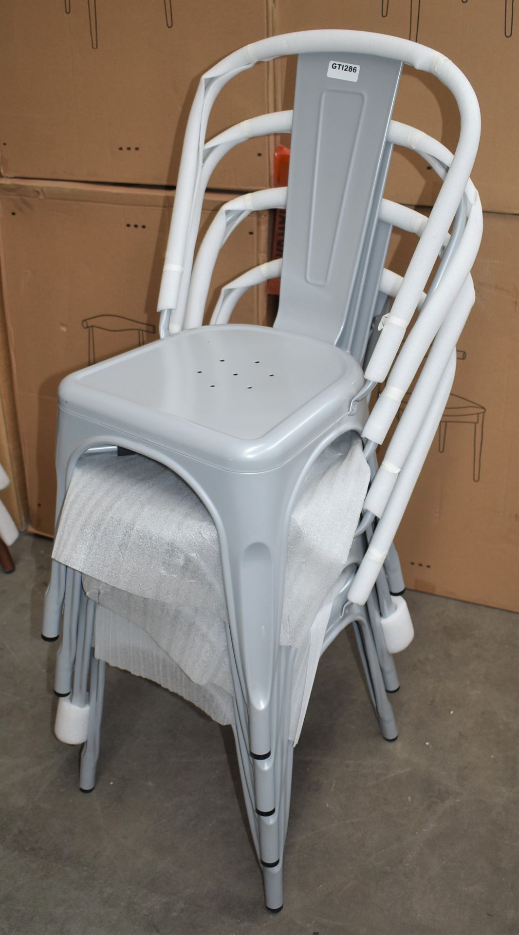 4 x Industrial Tolix Style Stackable Chairs - Finish: SILVER - Ideal For Bistros, Pub Gardens, - Image 3 of 5