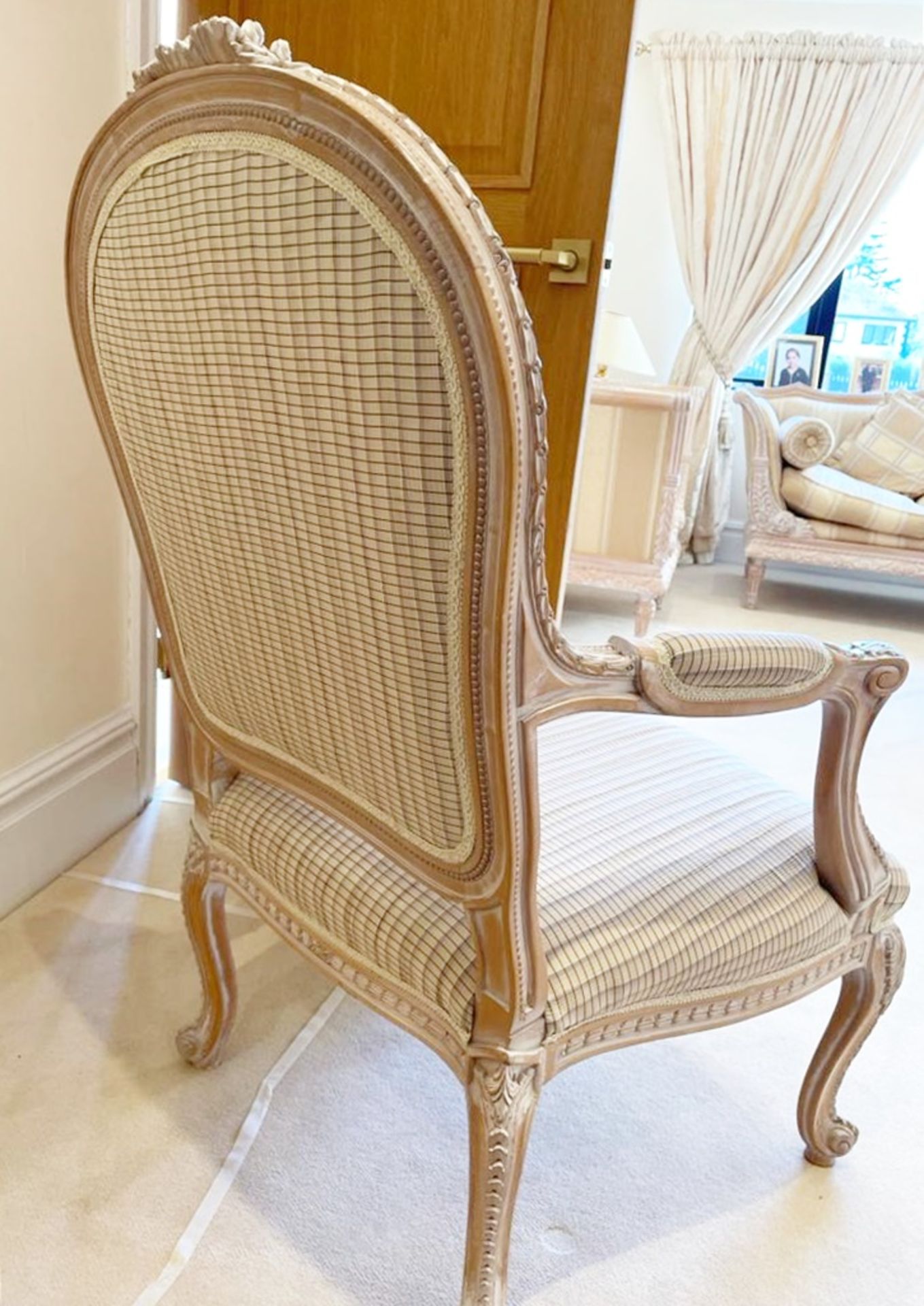 Pair of French Shabby Chic Bedroom Chairs - Stunning Carved Wood Chair Upholstered With Striped - Image 2 of 16