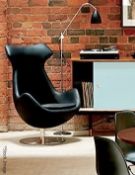 1 x Arne Jacobsen-Inspired Egg Lounge Chair - Upholstered In Black Leather With Steel Base - New