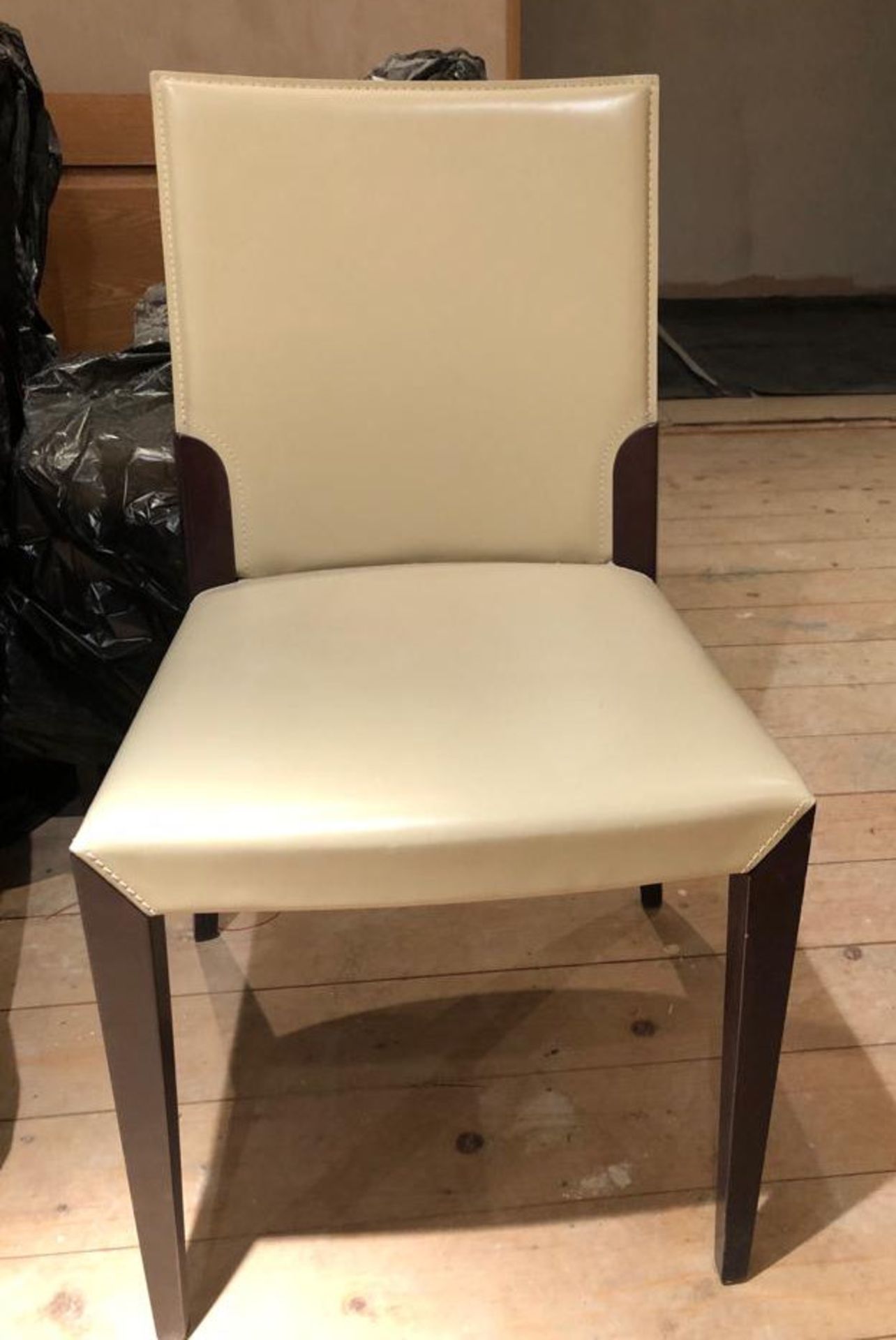 1 x 2-Metre Long Frosted Glass Topped Dining Table With 8 Leather Chairs In Cream - Dimensions: H75 - Image 3 of 6