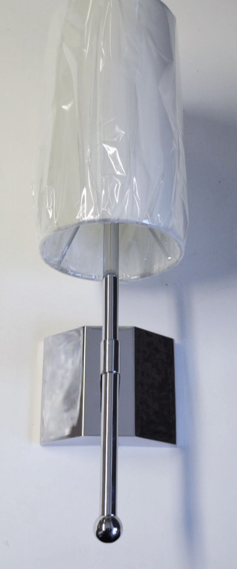 1 x CHELSOM Wall Light In A Chrome Finish With A Silk Shade - Unused Boxed Stock - Dimensions: - Image 5 of 5