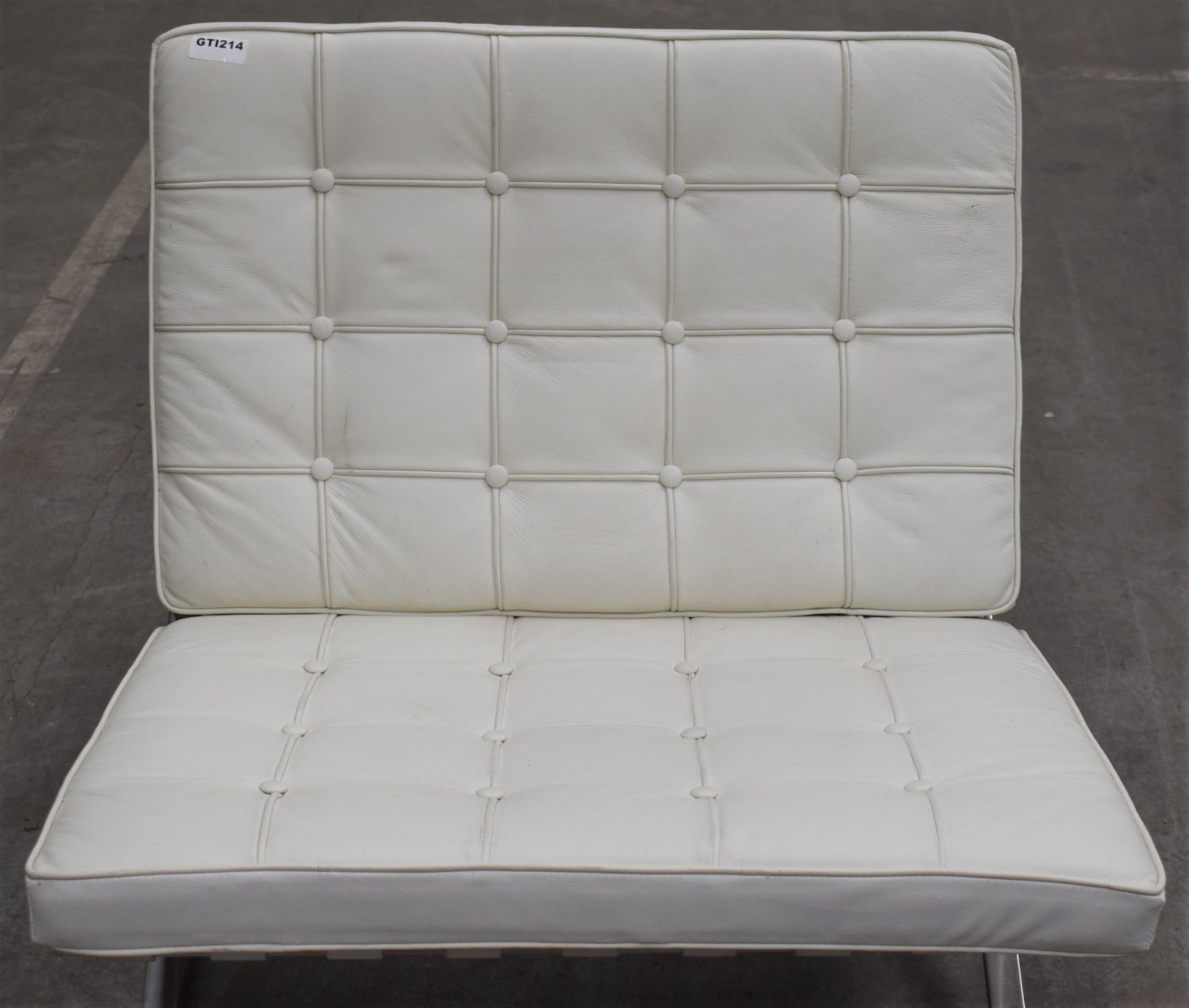 1 x Contemporary Lounge Chair With Strap Supports, Chrome Base and White Leather Studded Seat and - Image 5 of 9