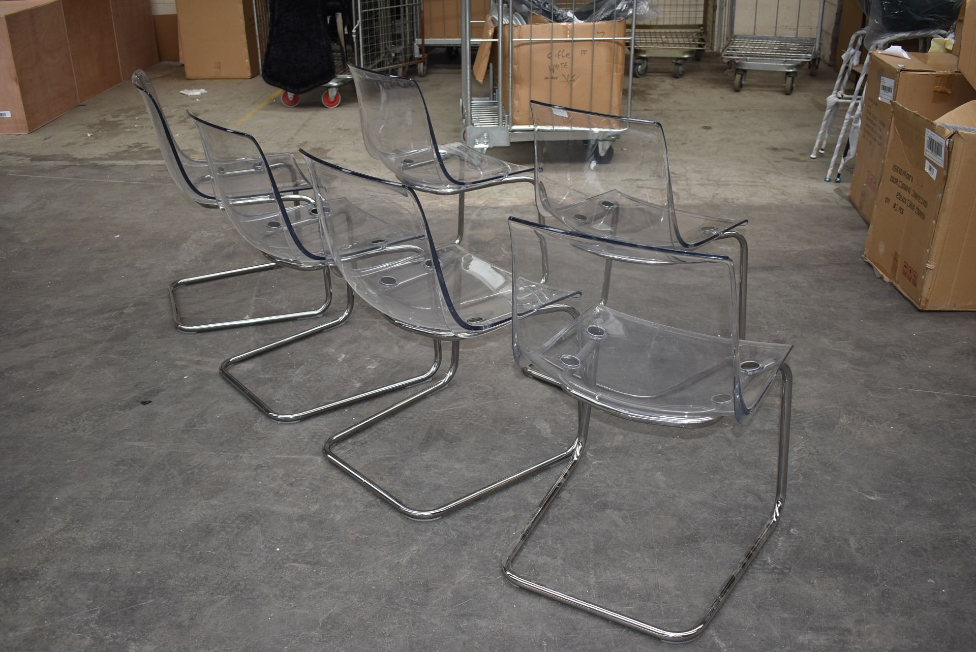 6 x Ikea Tobias Transparent Acrylic Dining Chairs With Chrome Bases - Ref: GTI294 WH4 - RRP £360 - - Image 9 of 10