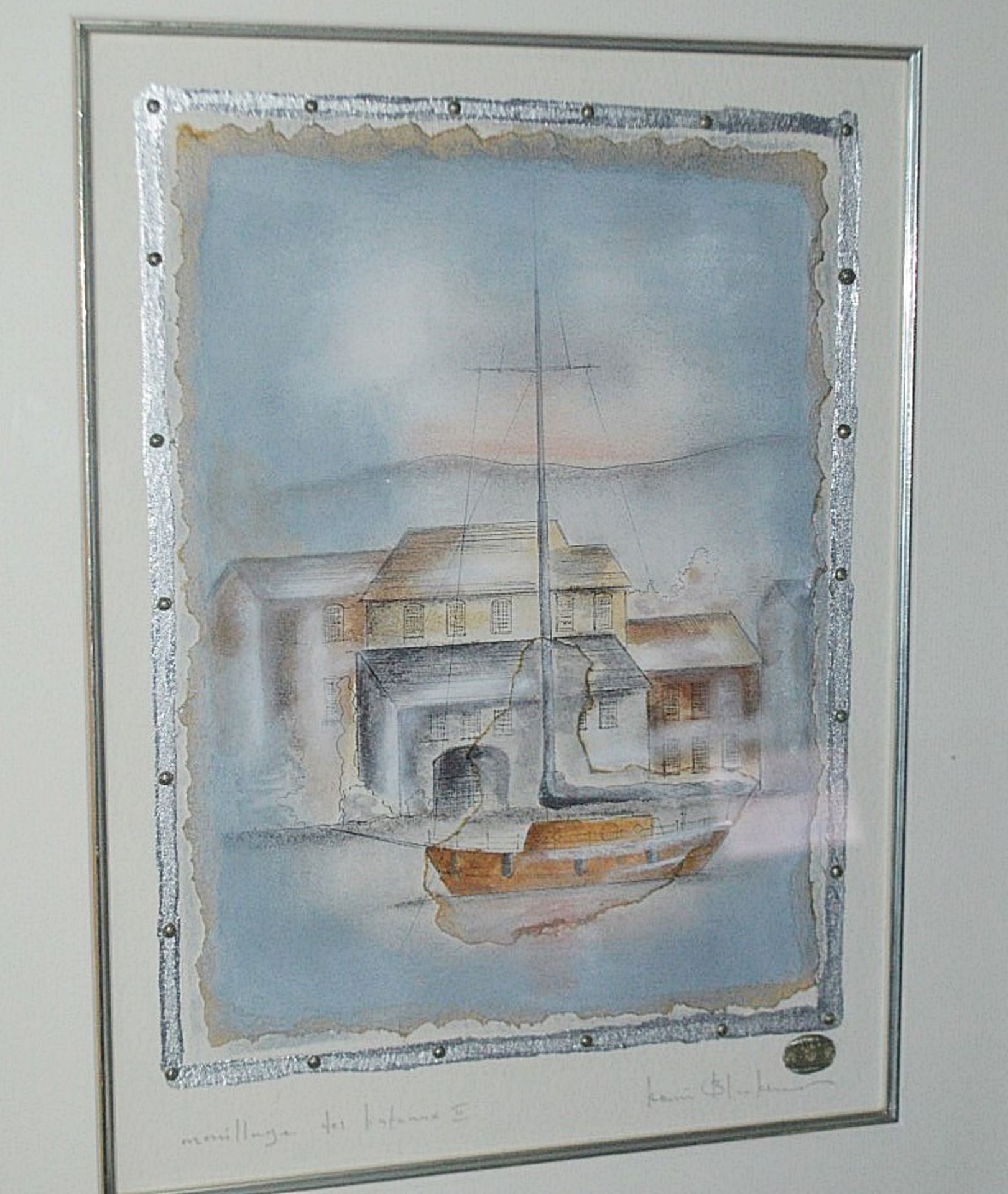 1 x Framed Original Mixed Media Artwork 'Mouillage De Bateau II' Signed By Kevin Blackham - Image 6 of 6