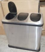 1 x Metal Bin With 3-Compartments With Push-To-Open Lids - Preowned, From An Exclusive Property -