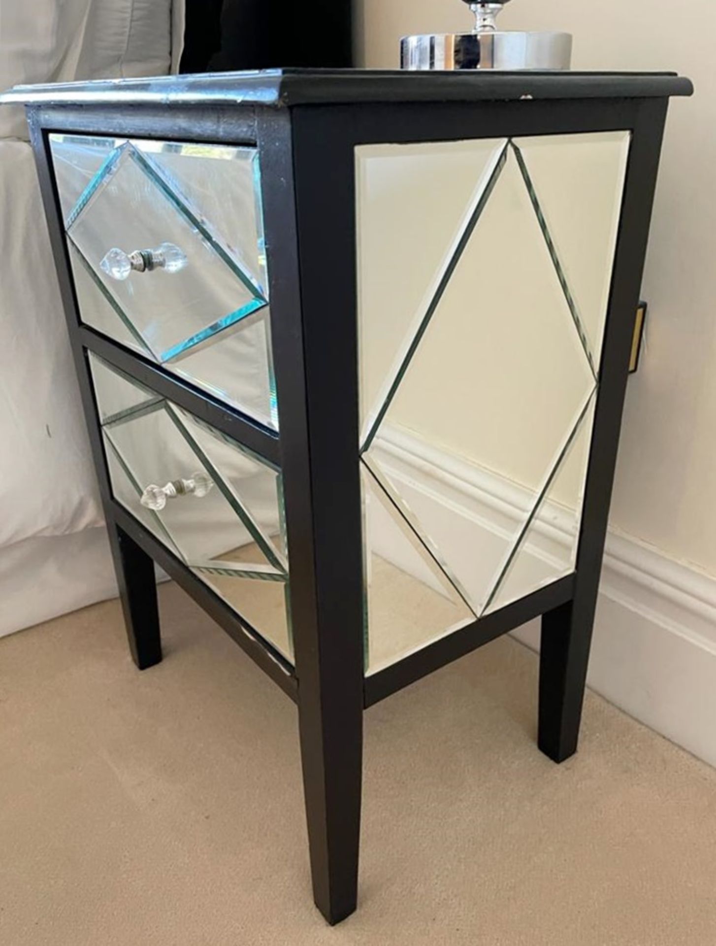 2 x Mirrored Bedside Tables Black Finish - Size: H67 x W51 x D35 cms - NO VAT ON THE HAMMER - - Image 4 of 8