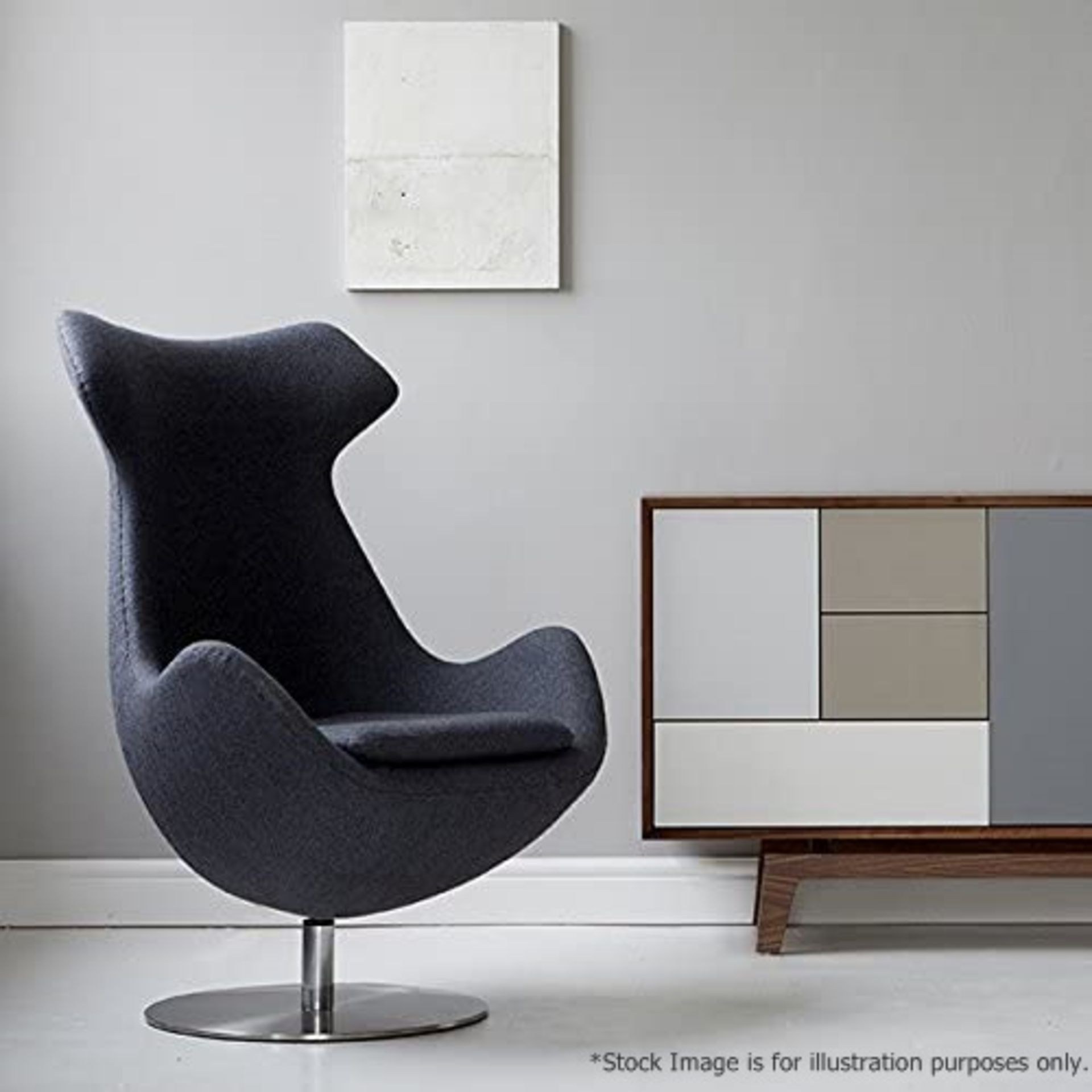 1 x Arne Jacobsen-Inspired Egg Lounge Chair - Upholstered In Grey Cashmere With Steel Base