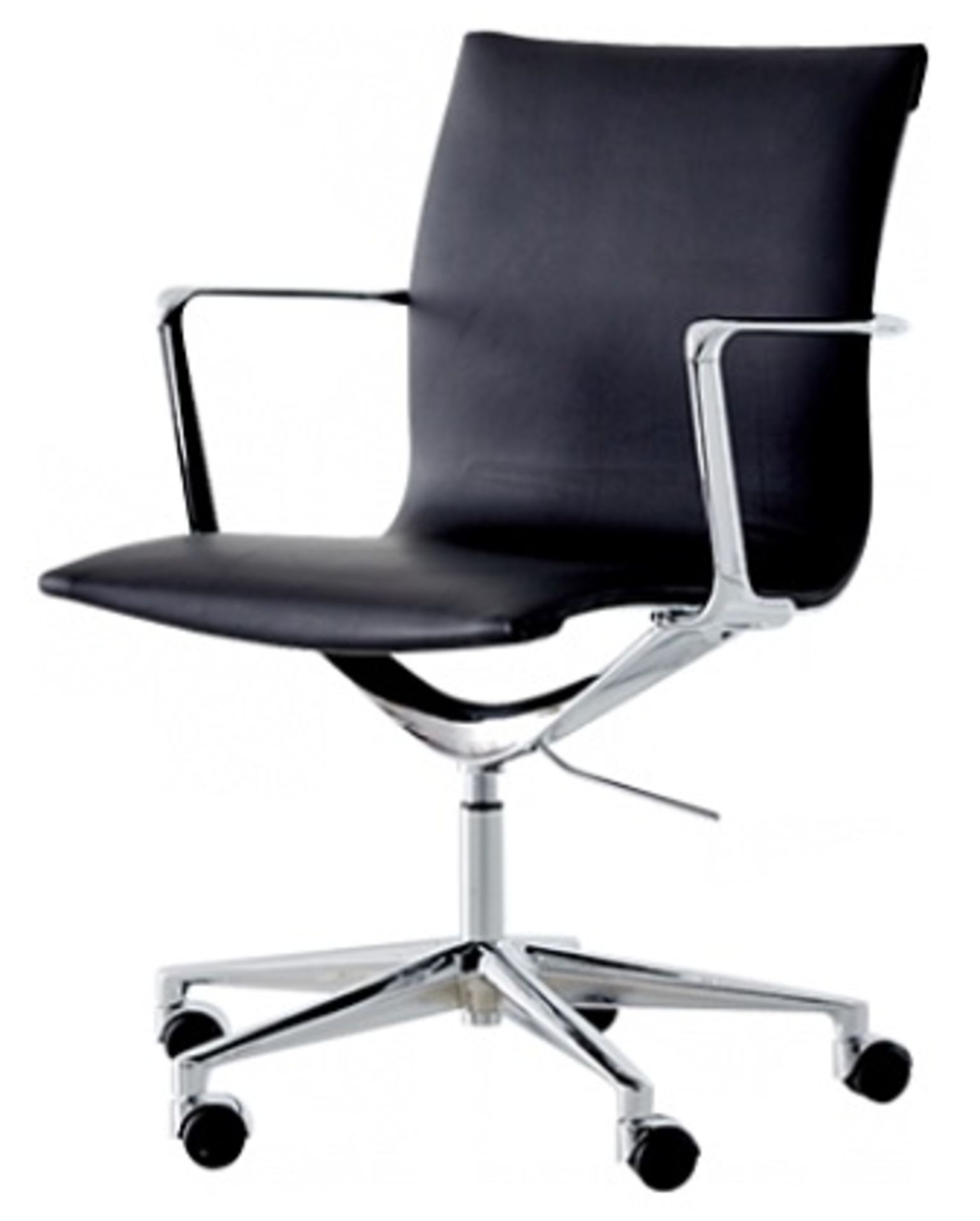 1 x LINEAR Eames-Inspired Low Back Office Swivel Chair In Black Leather- Brand New Boxed Stock -