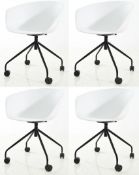 4 x Exquisitely Designed Office Swivel Chairs On Castors - Color: White Seat / Black Base - WH3 -