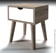 1 x Scandinavian Style End Table With An Oak Finish And White Drawer - Dimensions: W 40 X H 49 X D