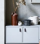 1 x Vtwonen 2-Door Contemporary Storage Cabinet With Leather Handles In Concrete Grey - New & Boxed