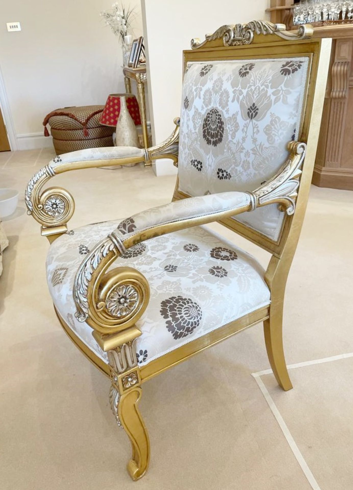 Pair of Scroll Arm Side Chair With Beautiful Carving and Bespoke Upholstery - Size: H105/46 x W75  x - Image 20 of 25