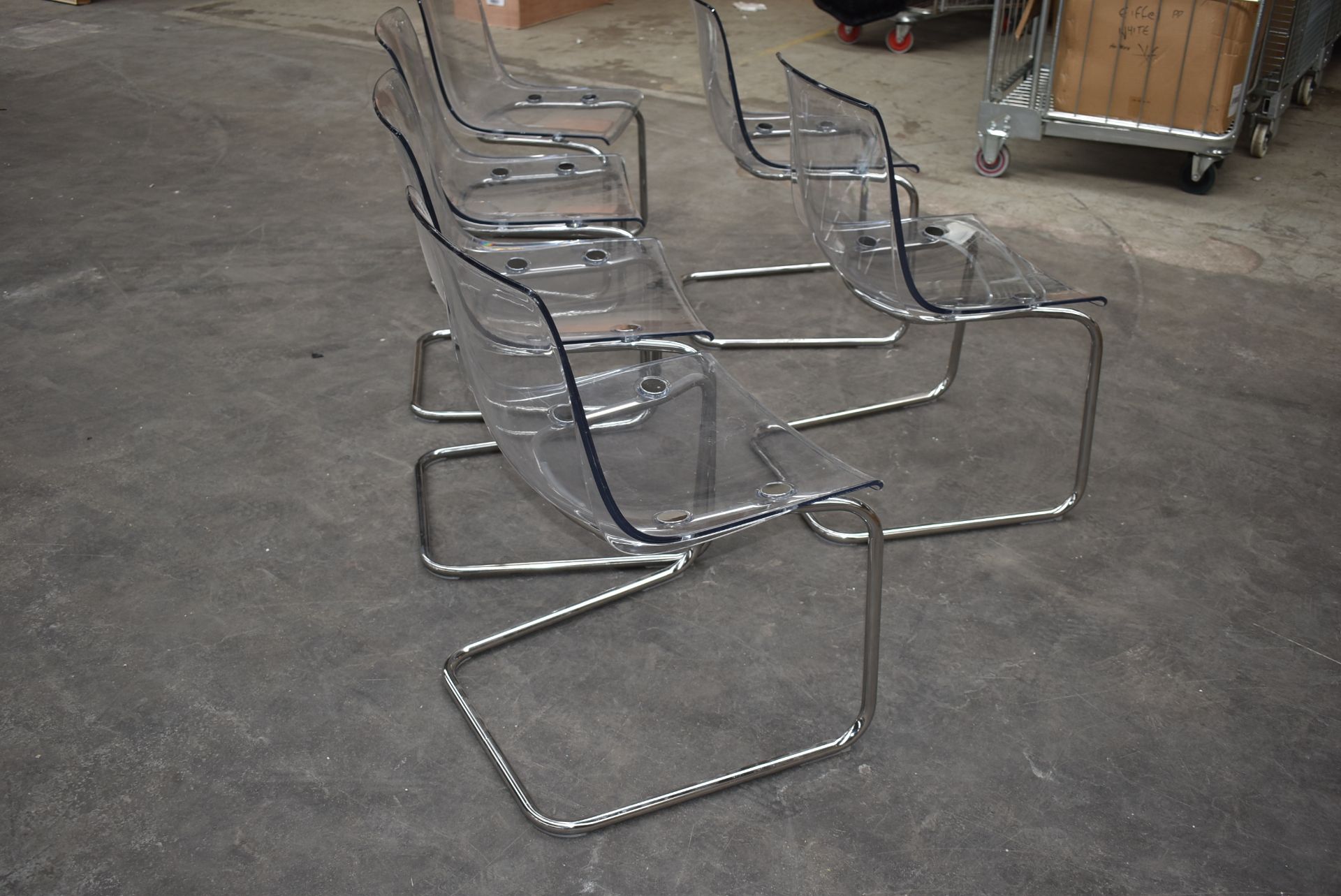 6 x Ikea Tobias Transparent Acrylic Dining Chairs With Chrome Bases - Ref: GTI294 WH4 - RRP £360 - - Image 3 of 10