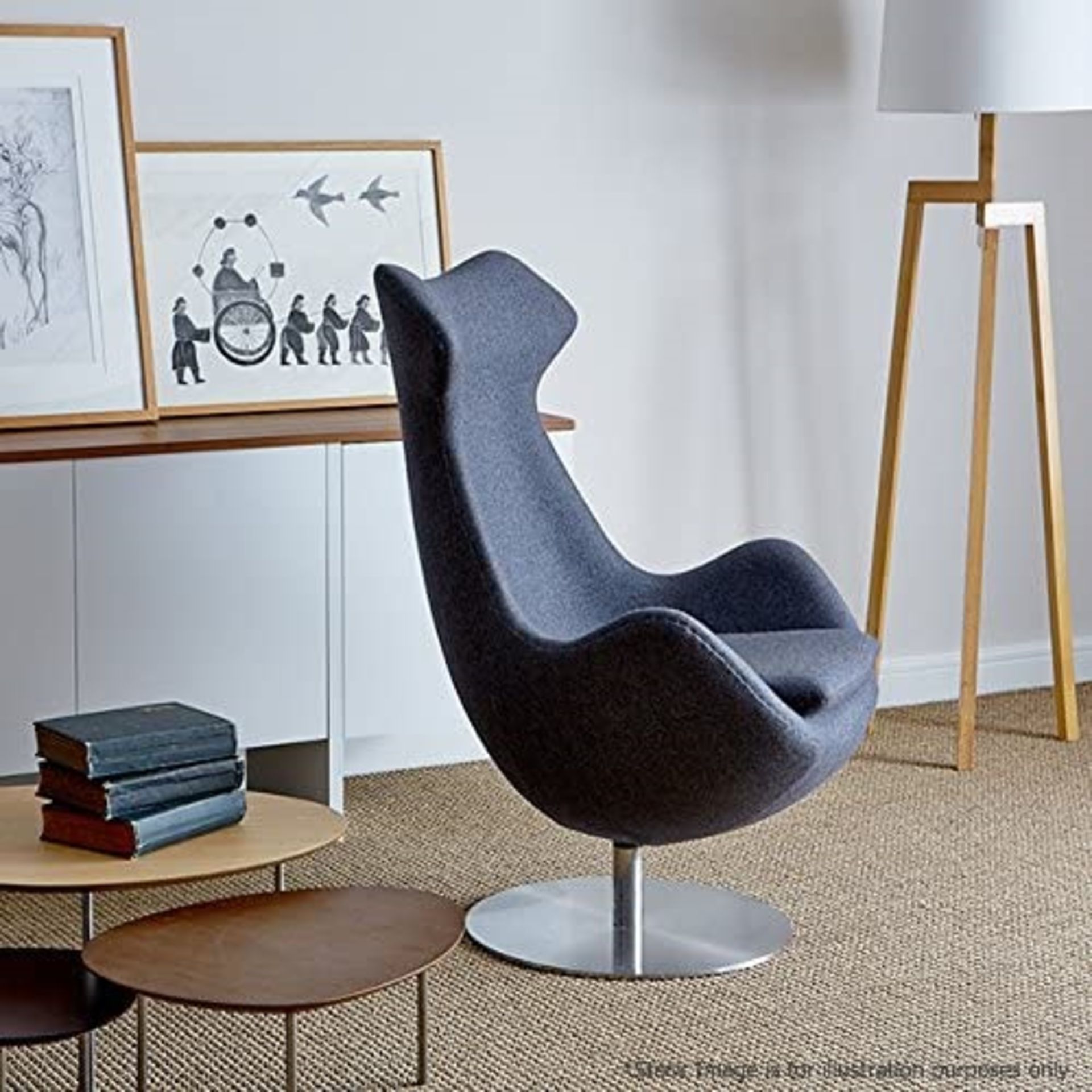 1 x Arne Jacobsen-Inspired Egg Lounge Chair - Upholstered In Grey Cashmere With Steel Base - Image 7 of 13