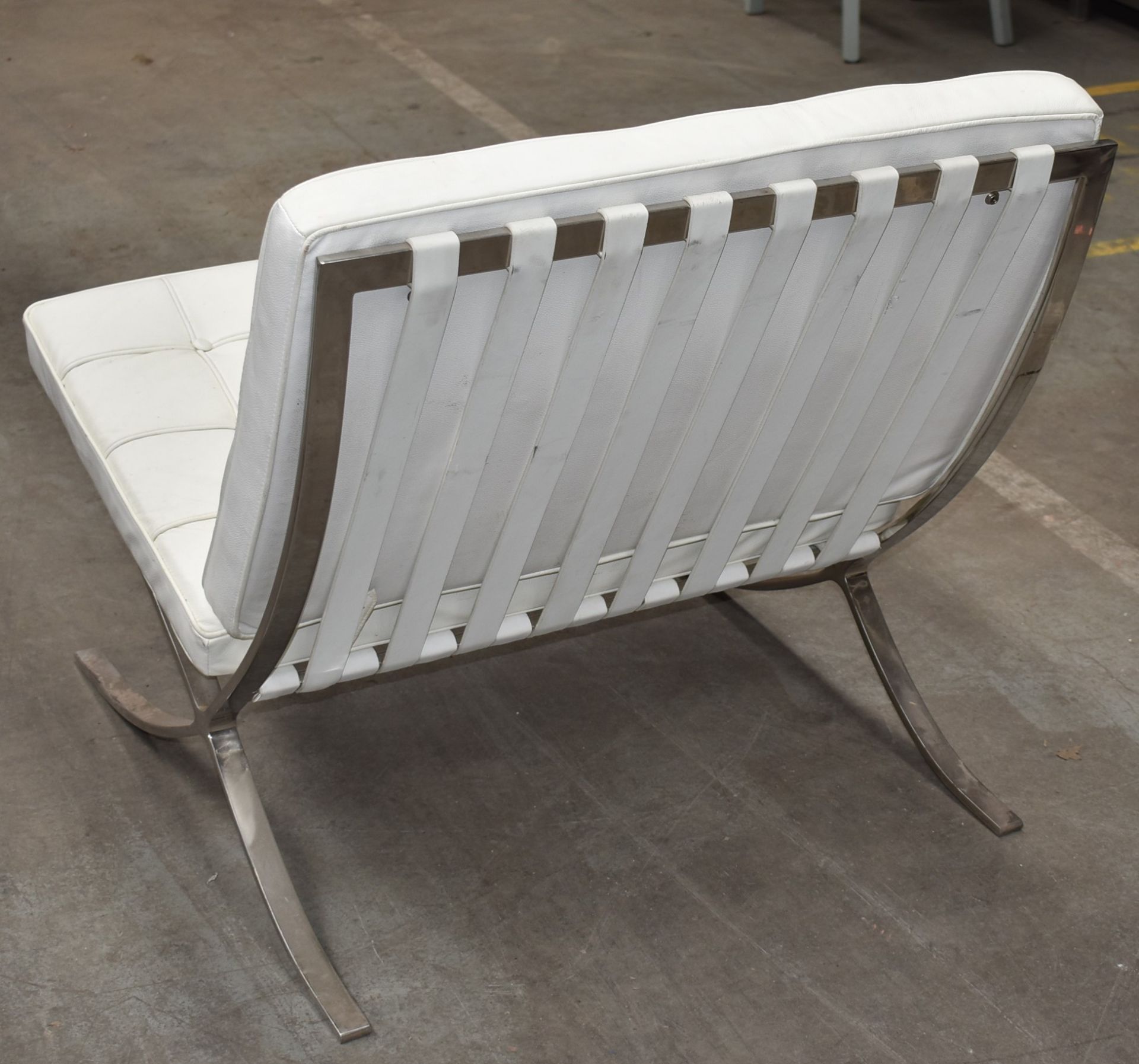 1 x Contemporary Lounge Chair With Strap Supports, Chrome Base and White Leather Studded Seat and - Image 6 of 9