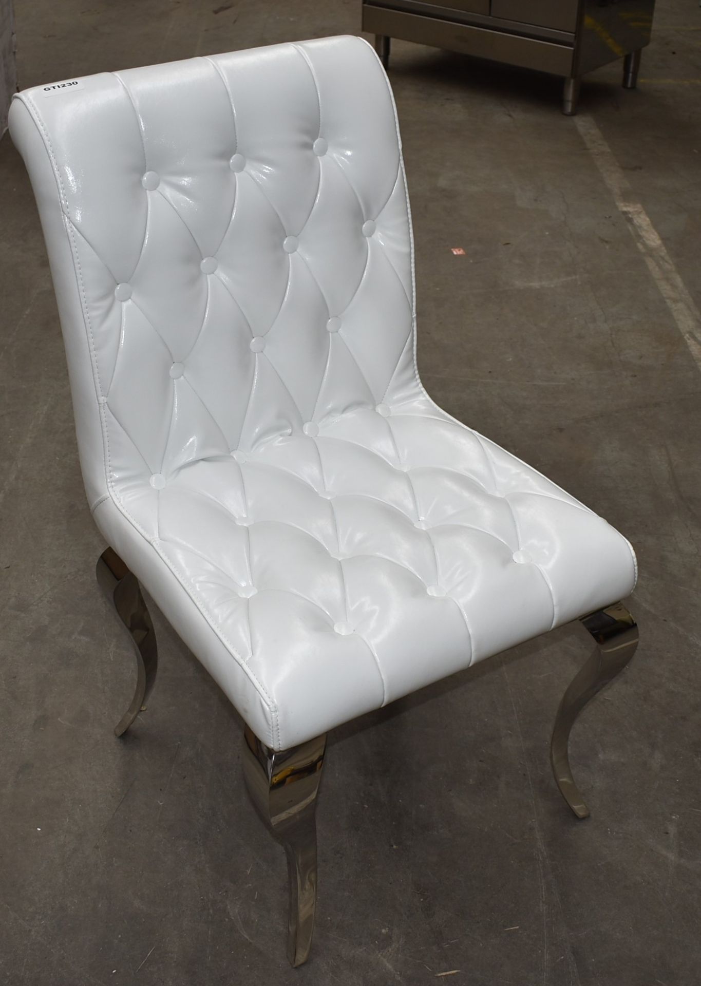 1 x Elegant White Leather Studded Bedroom Chair With Scroll Back and Chrome Legs - CL999 - Ref