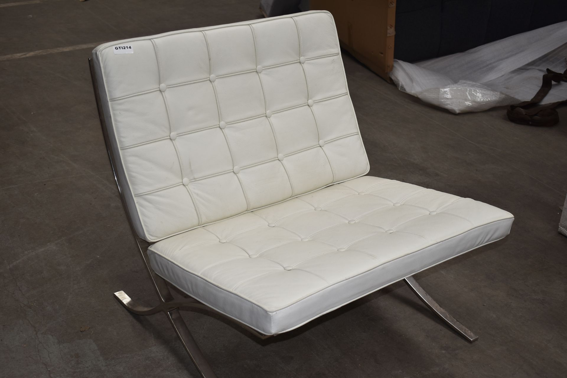 1 x Contemporary Lounge Chair With Strap Supports, Chrome Base and White Leather Studded Seat and - Image 9 of 9
