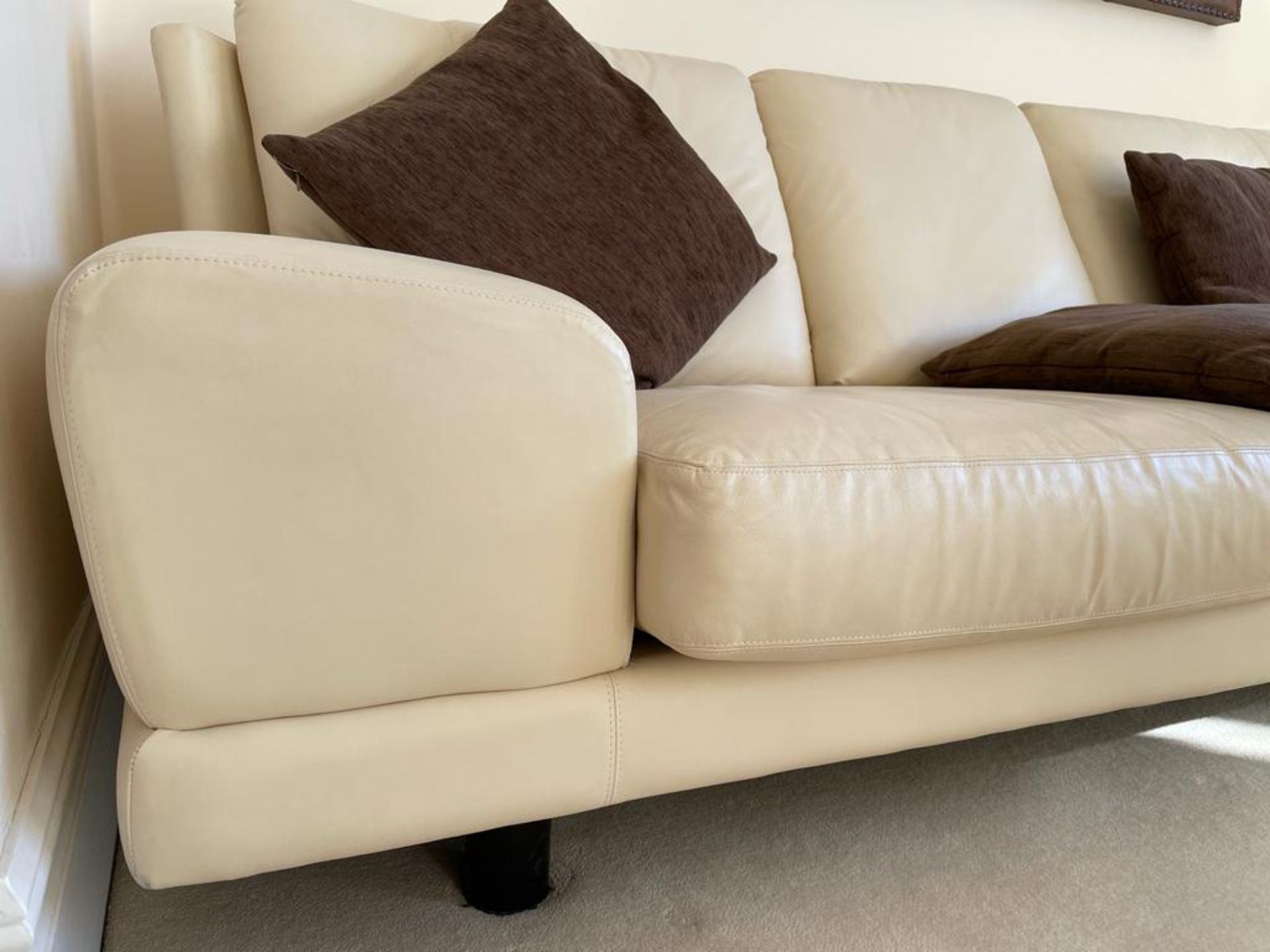 2 x Genuine Cream Leather Contemporary Sofas With Large Armpads and Curved Backs - NO VAT ON THE - Image 18 of 23
