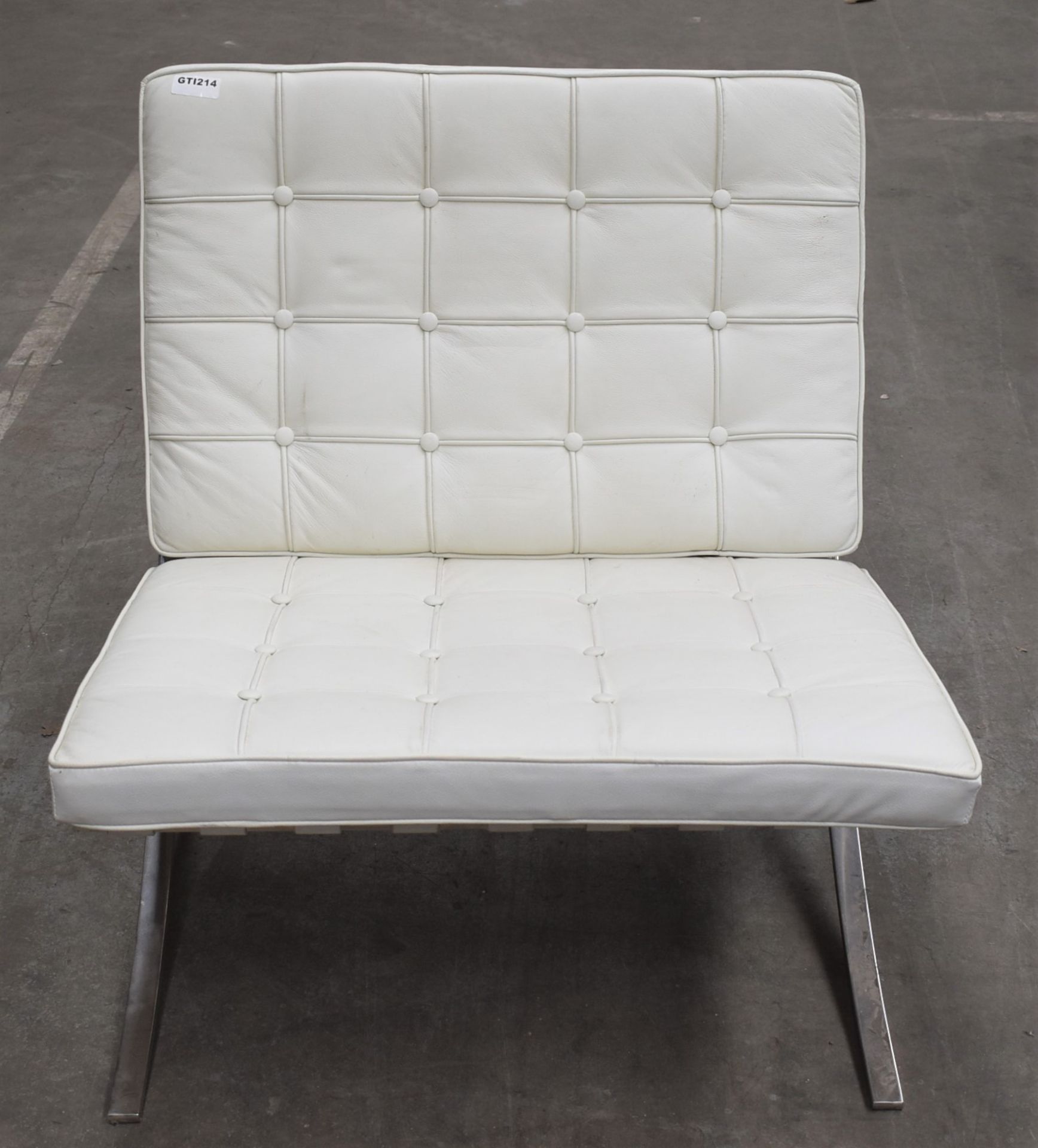 1 x Contemporary Lounge Chair With Strap Supports, Chrome Base and White Leather Studded Seat and - Image 3 of 9