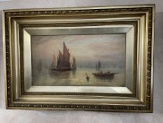 1 x Framed Original Painting Of Ships On The Ocean - Signed By H Morton In The Corner