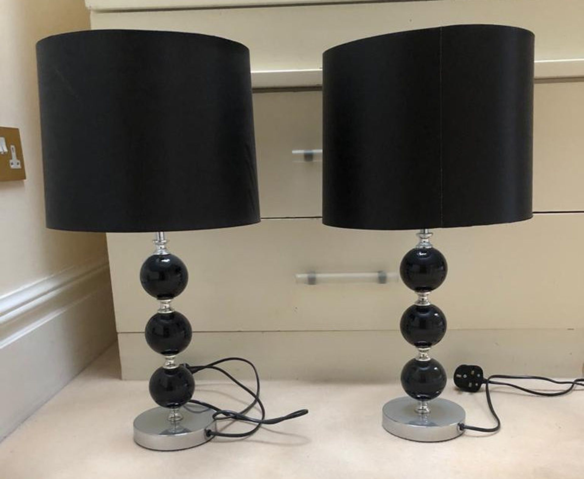 1 x Pair of Contemporary Black And Chrome Table Lamps With Black Shades - NO VAT ON THE HAMMER -