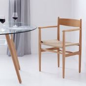 4 x NIELSEN Hans-J Wegner Inspired Chairs With Arms And Natural Woven Cord Seats In A Light Wood