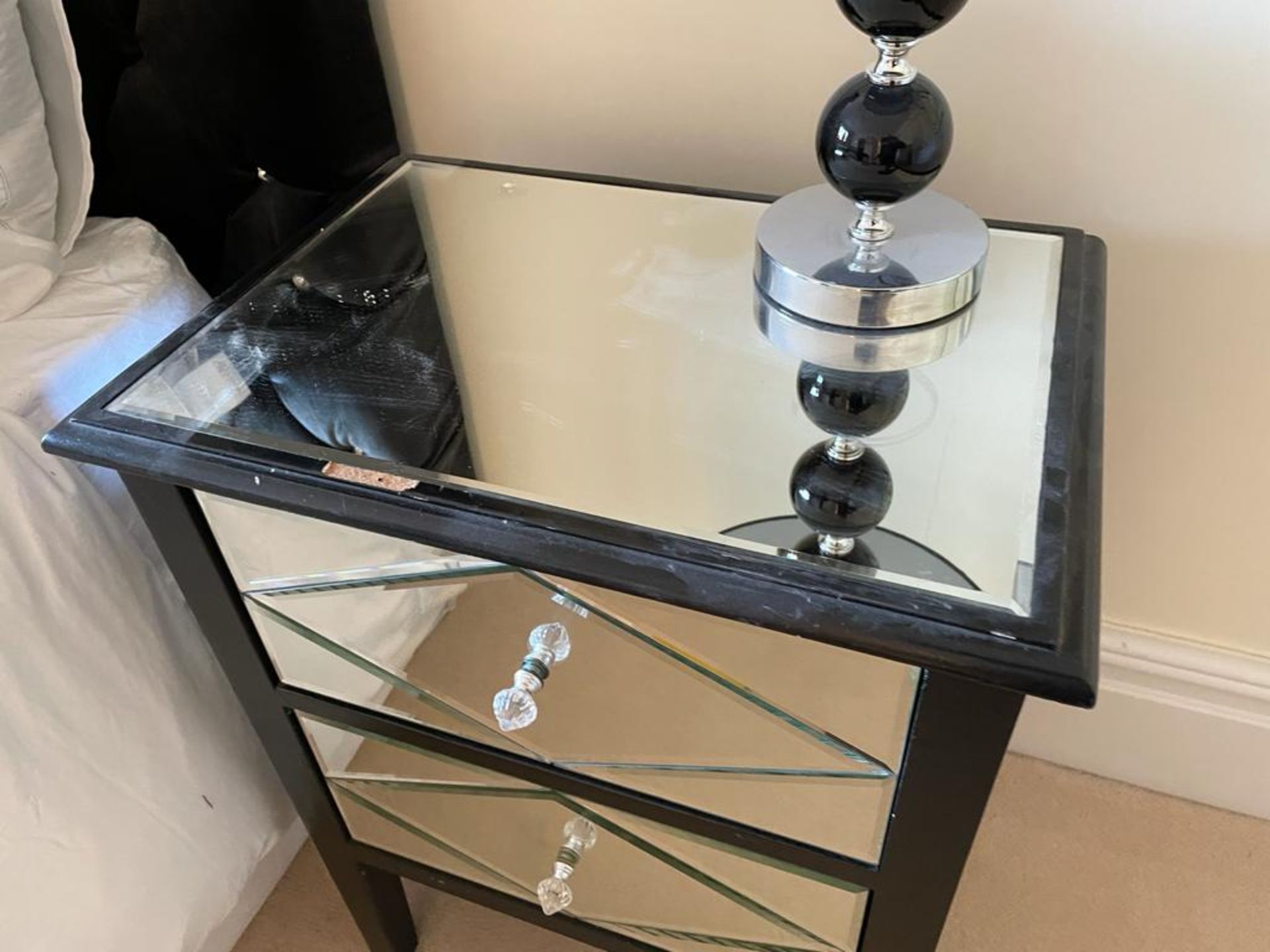 2 x Mirrored Bedside Tables Black Finish - Size: H67 x W51 x D35 cms - NO VAT ON THE HAMMER - - Image 2 of 8