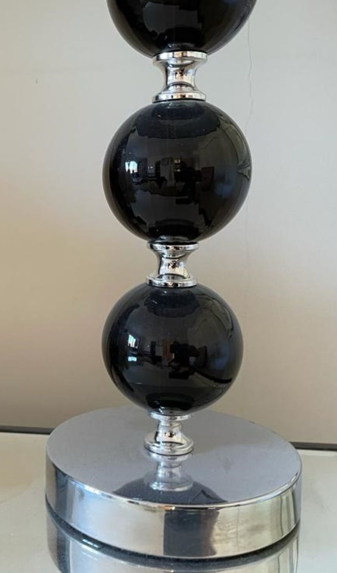 Pair of Table Lamps With Elegant Black Glass Bases and Black Drum Shades - Height 57 cms - NO VAT ON - Image 2 of 3