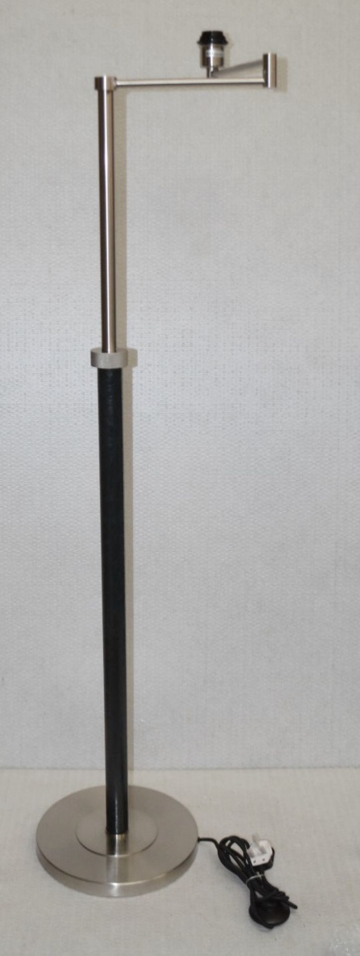 1 x CHELSOM Freestanding Floor Lamp Upholstered In Black Leather With A Brushed Steel Swing-Arm - Image 7 of 14
