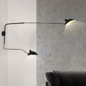 1 x Serge Mouille-Inspired 2-Armed Wall Light In Black, with Brass Details - Unused Boxed Stock -