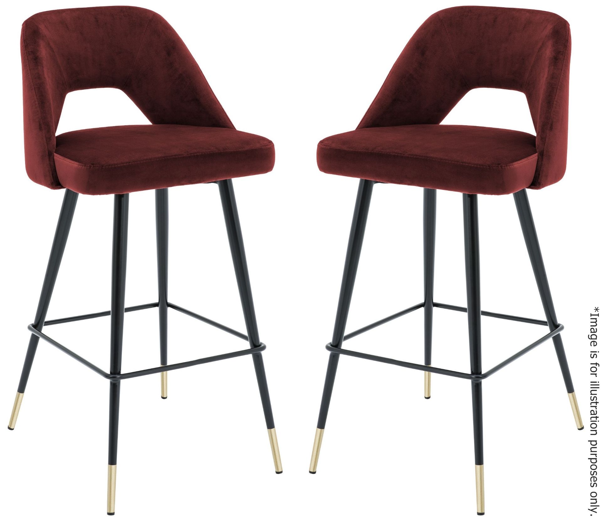 A Pair Of EICHHOLTZ 'Avorio' Luxury Counter Stools - Upholstered In An Opulent Roche Bordeaux (Red - Image 2 of 13