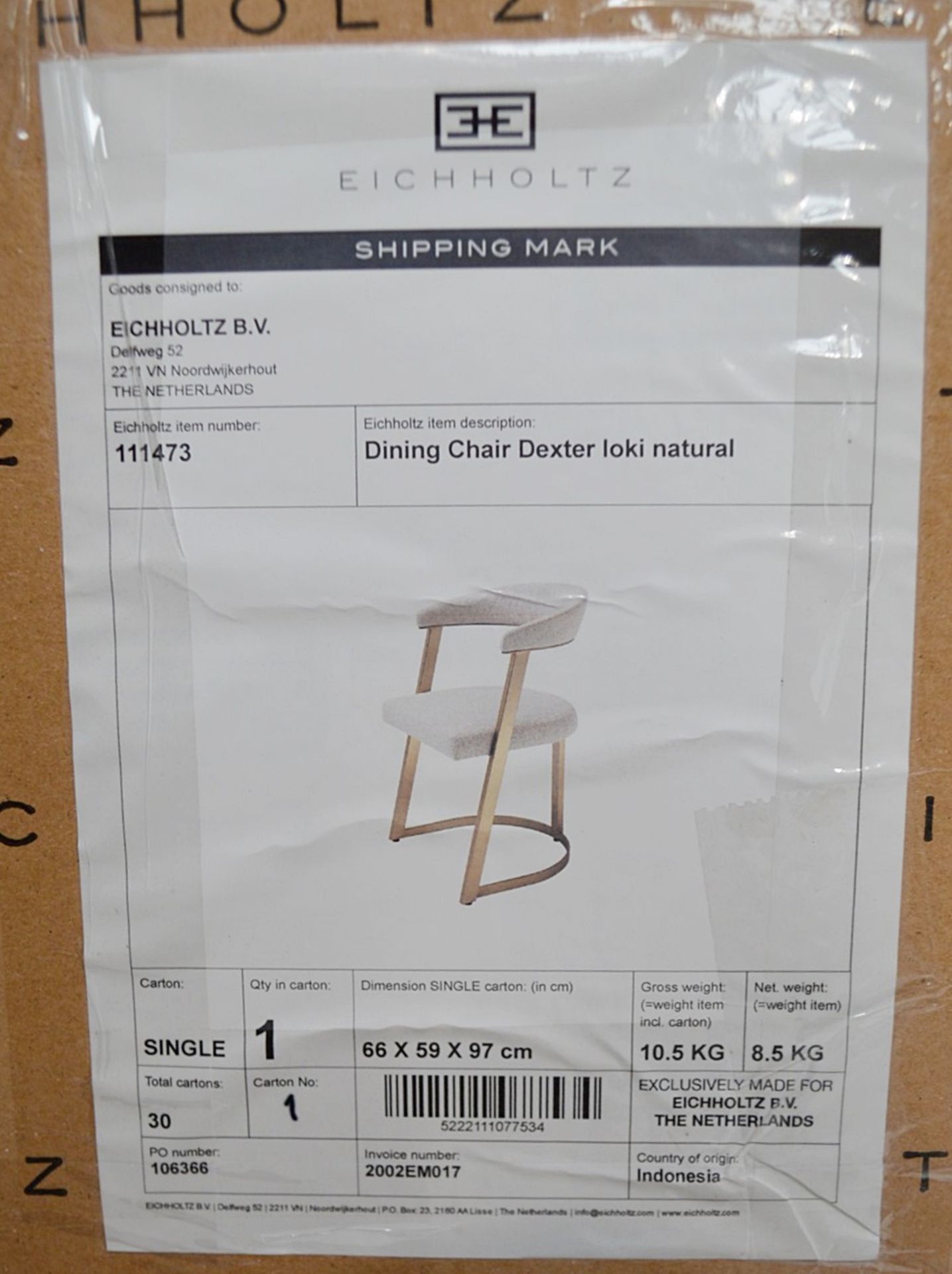 1 x EICHHOLTZ 'Dexter' Upholstered Brass Chair - In A Loki Natural Upholstery - Ref: 5836364/JUN21 - - Image 12 of 16