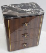 1 x FRATO 'BERNA' Luxury Designer Stone-topped Bedside Table With 3 Soft-close Lined Drawers -